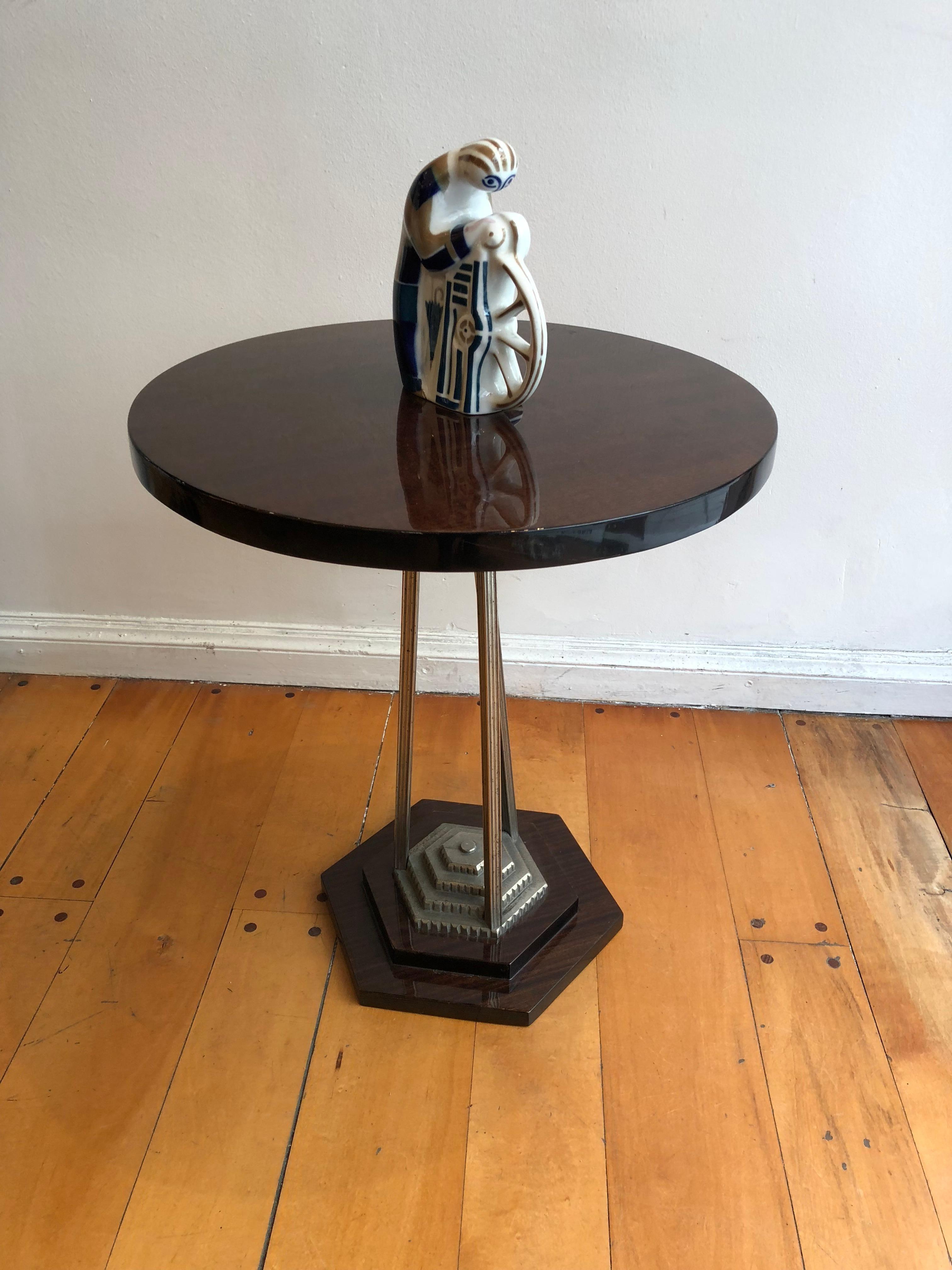 French Table in wood and silver plated, 1930, France  For Sale
