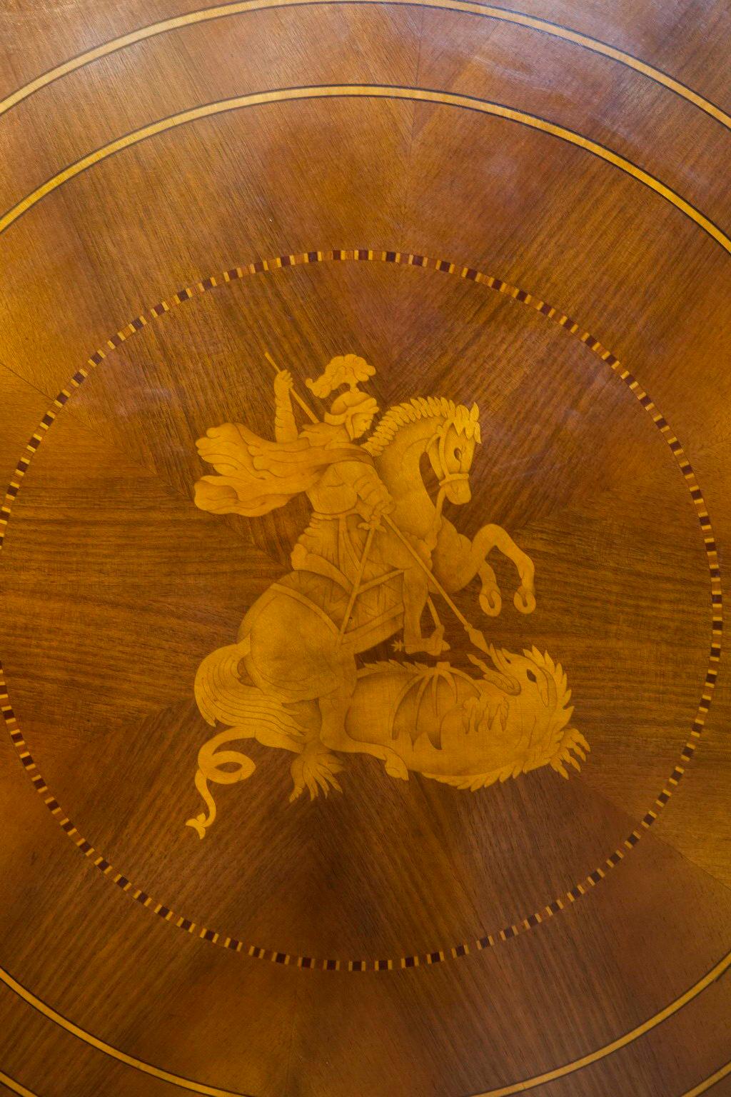 Art Deco Table in Wood with Saint George For Sale