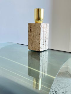 Table Italian Square Table Lamp Made in Travertine by Fratelli Mannelli