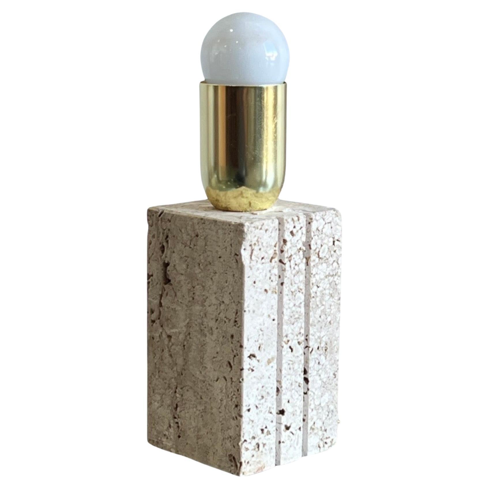 Table Italian Square Table Lamp Made in Travertine by Fratelli Mannelli