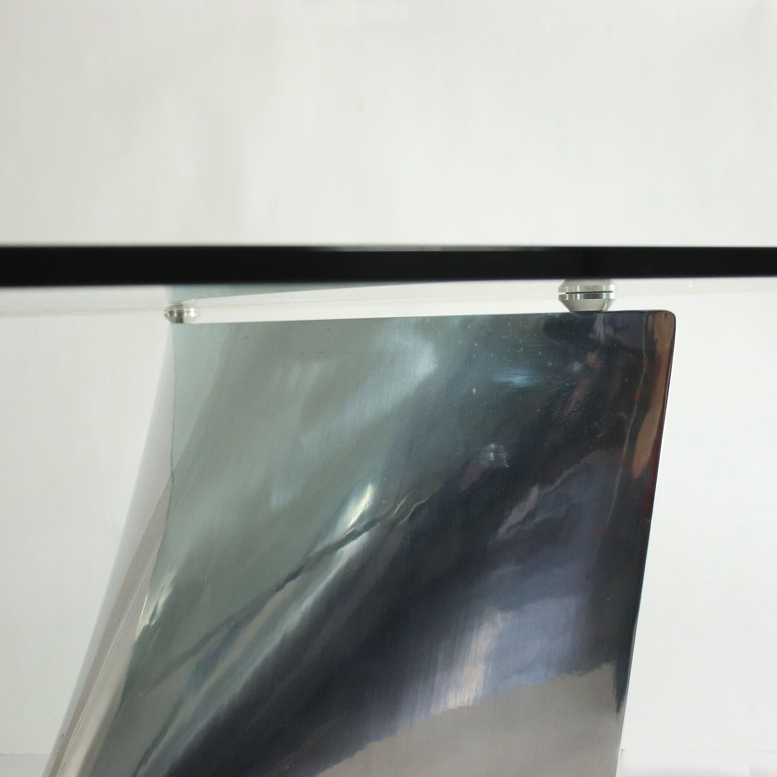 Table Jeff Miller Chromed Cast Aluminium Glass, 2000s 2