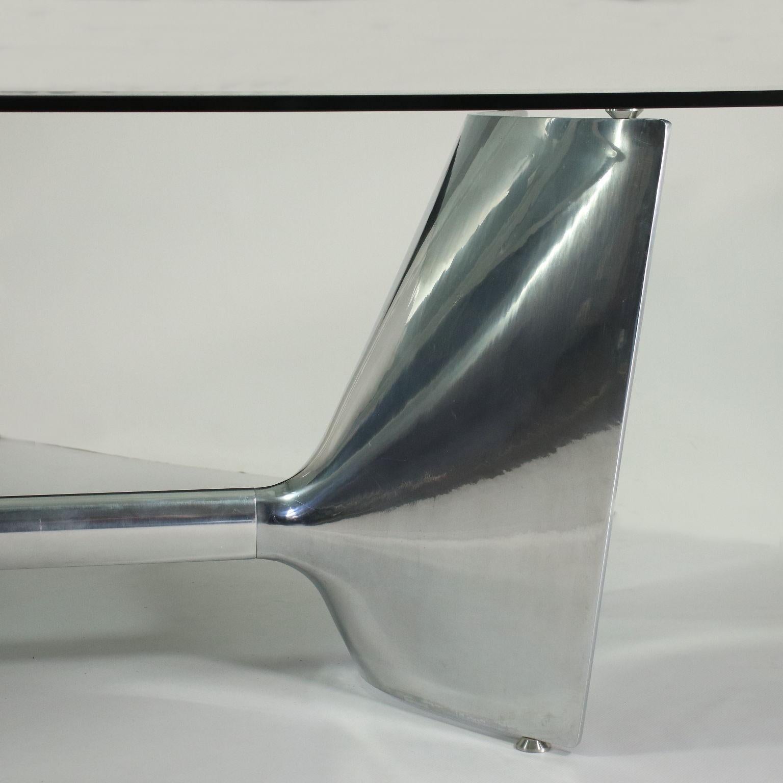 Table Jeff Miller Chromed Cast Aluminium Glass, 2000s 6
