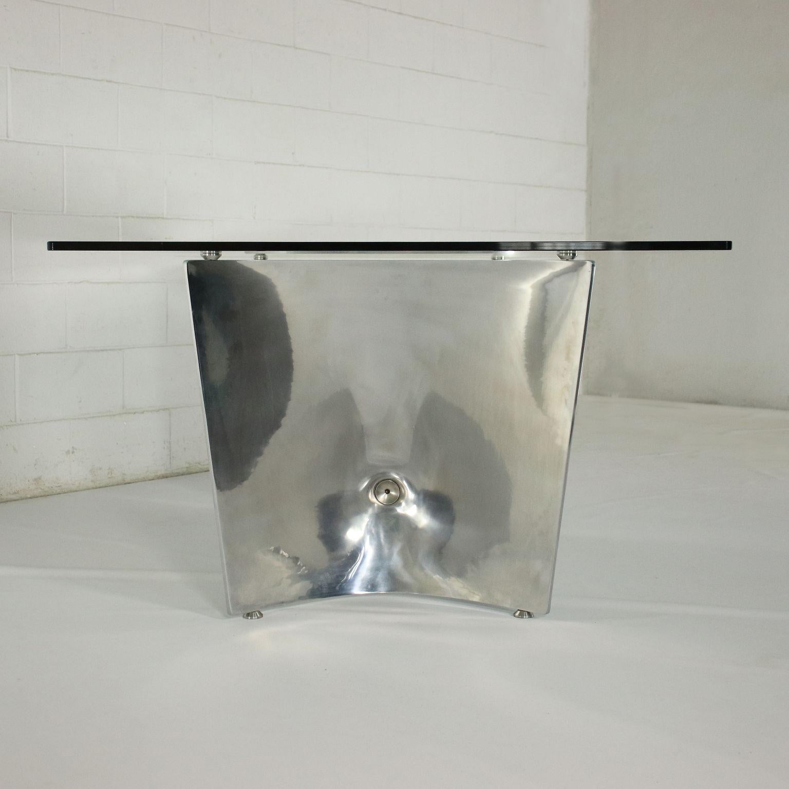 Mid-Century Modern Table Jeff Miller Chromed Cast Aluminium Glass, 2000s