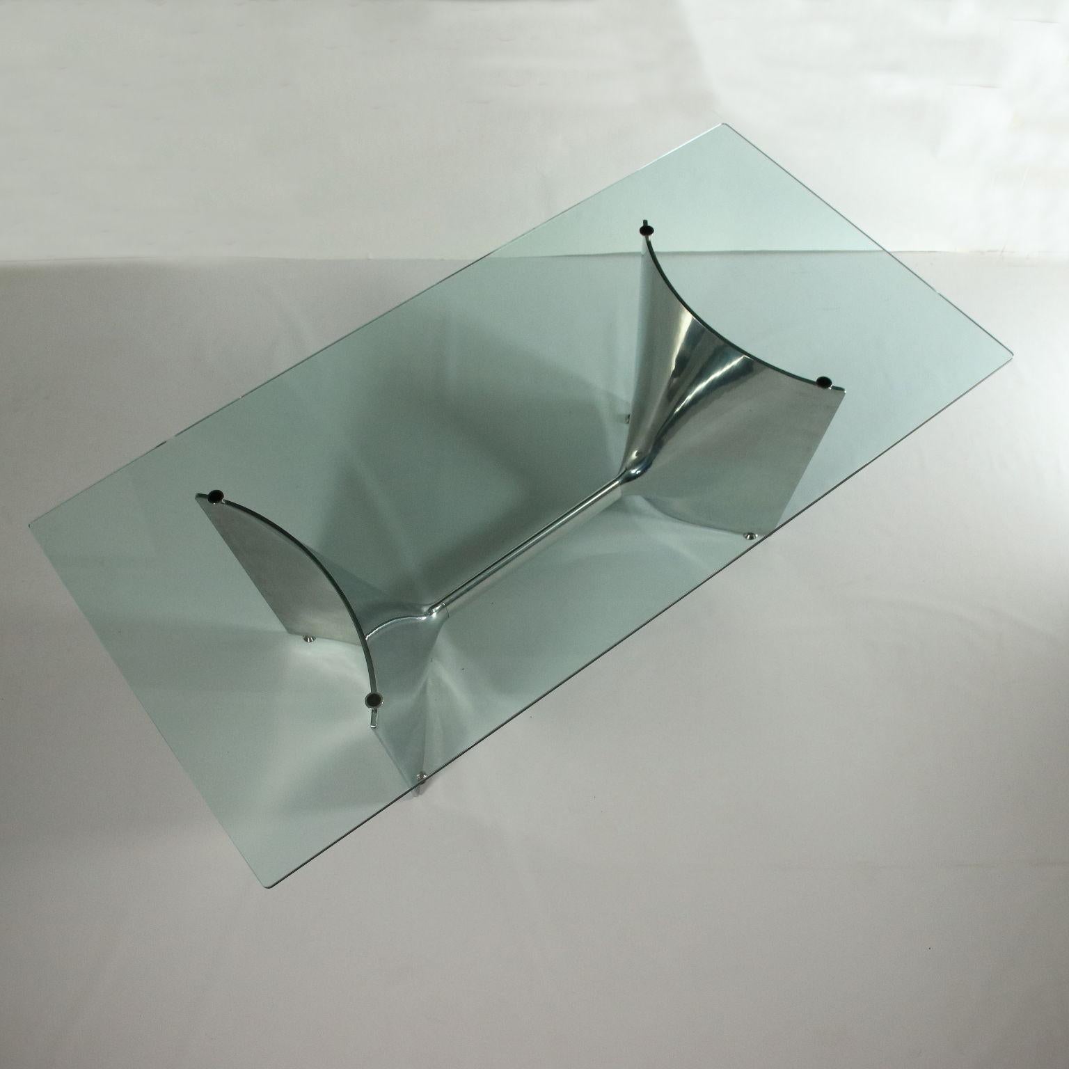 Italian Table Jeff Miller Chromed Cast Aluminium Glass, 2000s