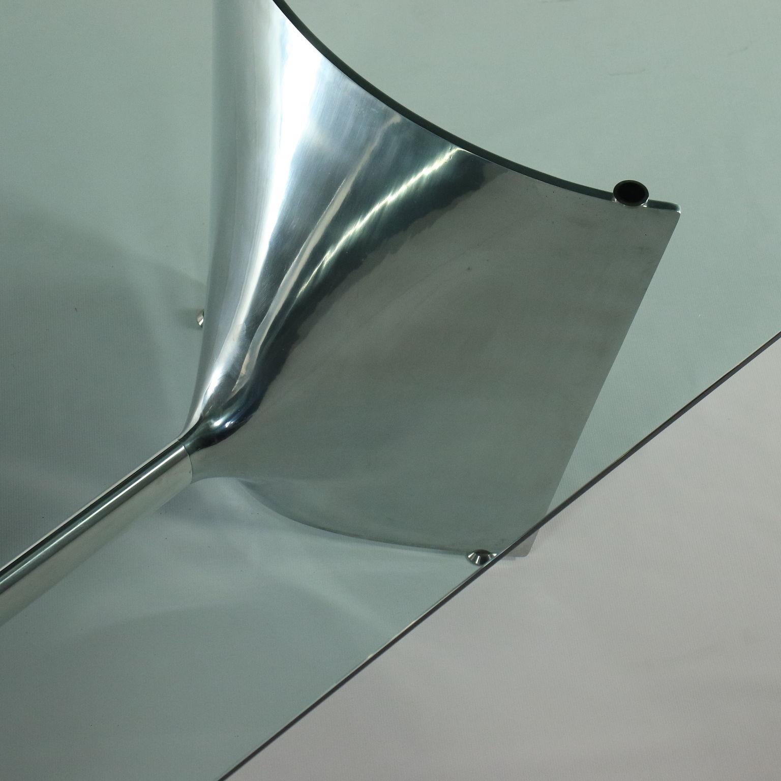 Aluminum Table Jeff Miller Chromed Cast Aluminium Glass, 2000s