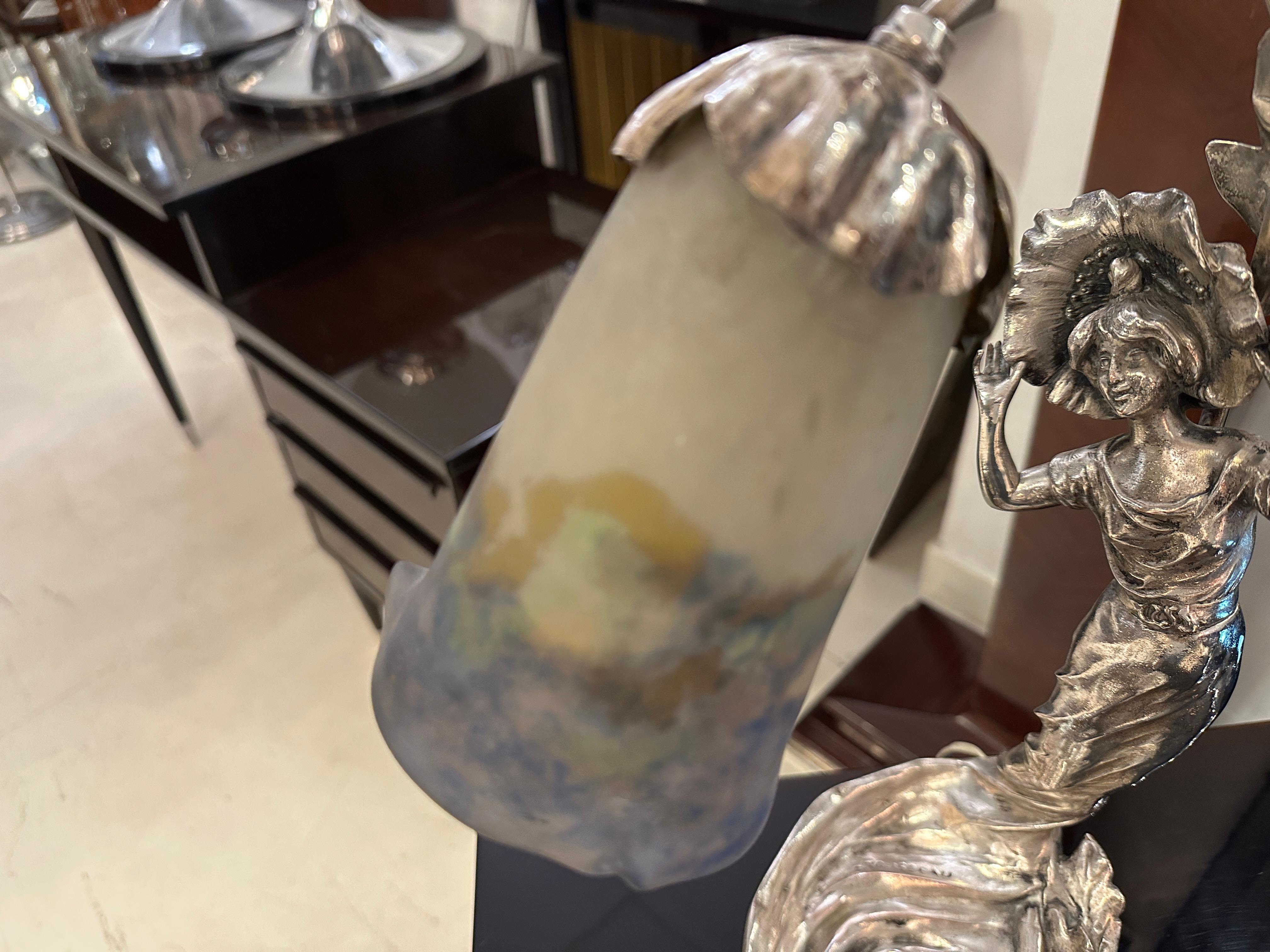Tischlampe, 1900, versilbertes Metall, Schild: Rouseau / Muller im Angebot 7