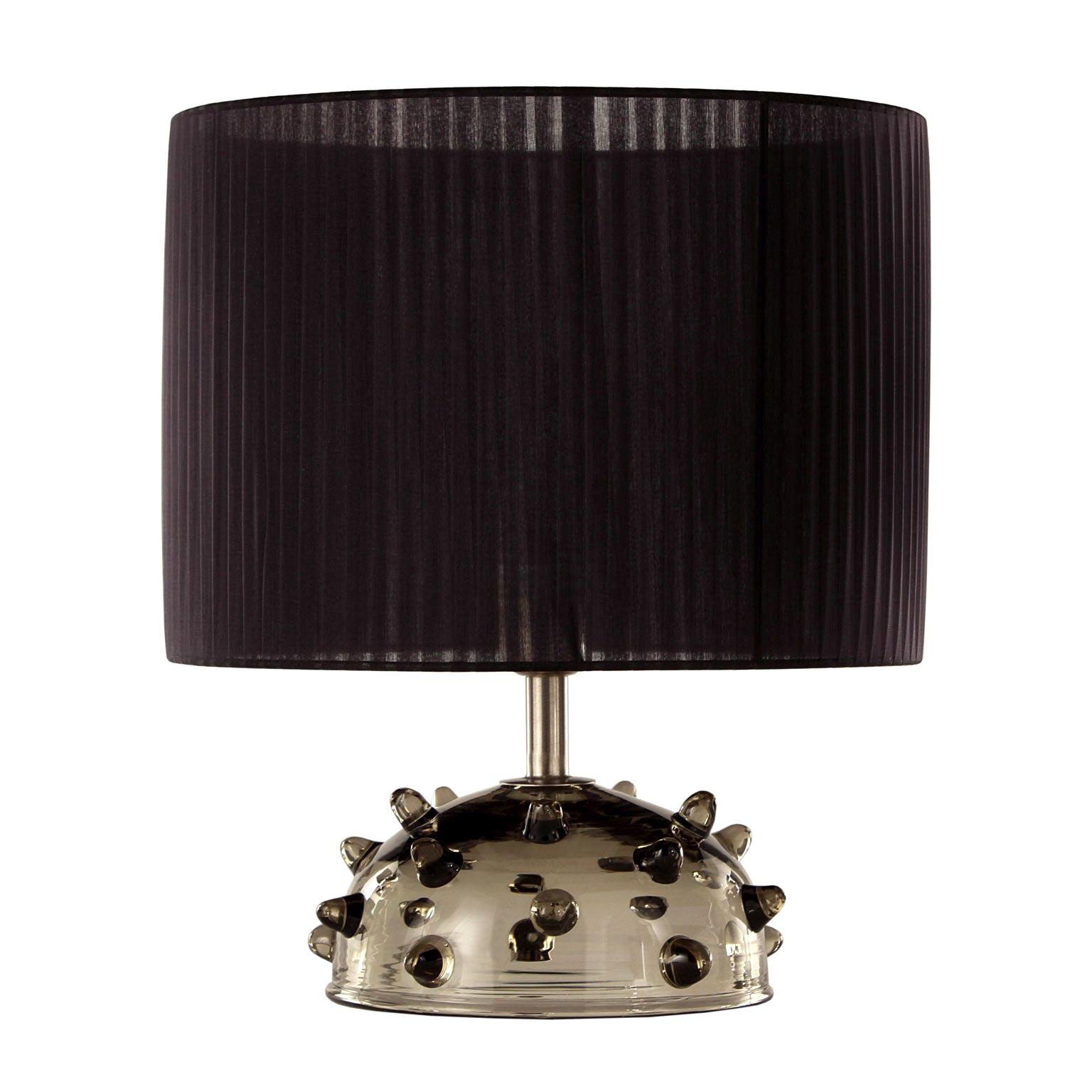 Artistic Table Lamp Grey Glass, Clear “Bugne” Black Lampshade by Multiforme