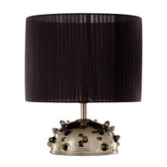 Artistic Table Lamp Grey Glass, Clear “Bugne” Black Lampshade by Multiforme