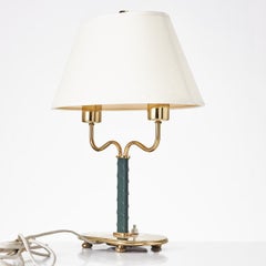 Table Lamp 2388 by Josef Frank, Brass Frame with Green Leather, Sweden