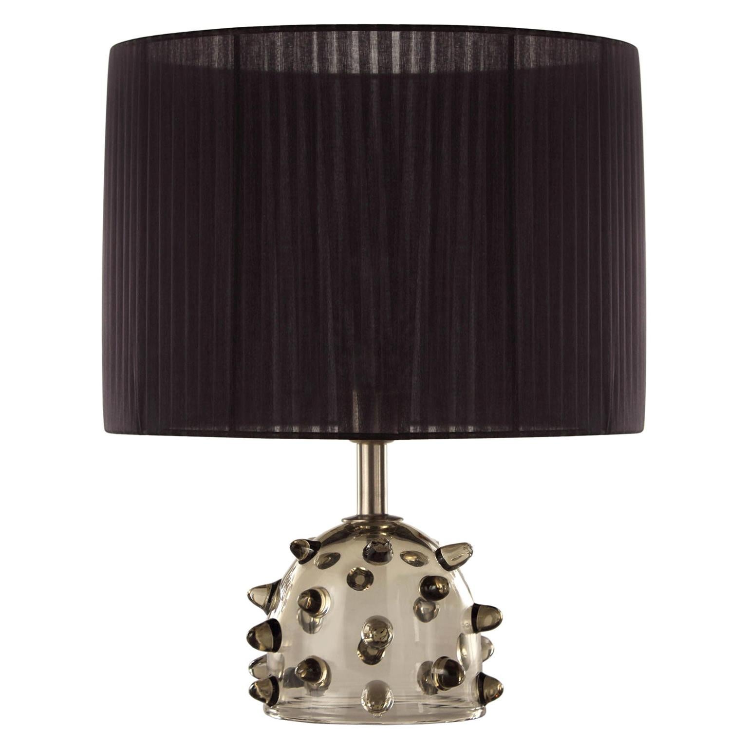 Artistic Table Lamp Grey Glass, Clear “Bugne” Black Lampshade by Multiforme