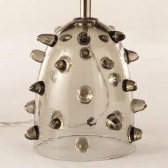 Artistic Table Lamp Grey Glass, Clear “Bugne” Black Lampshade by Multiforme