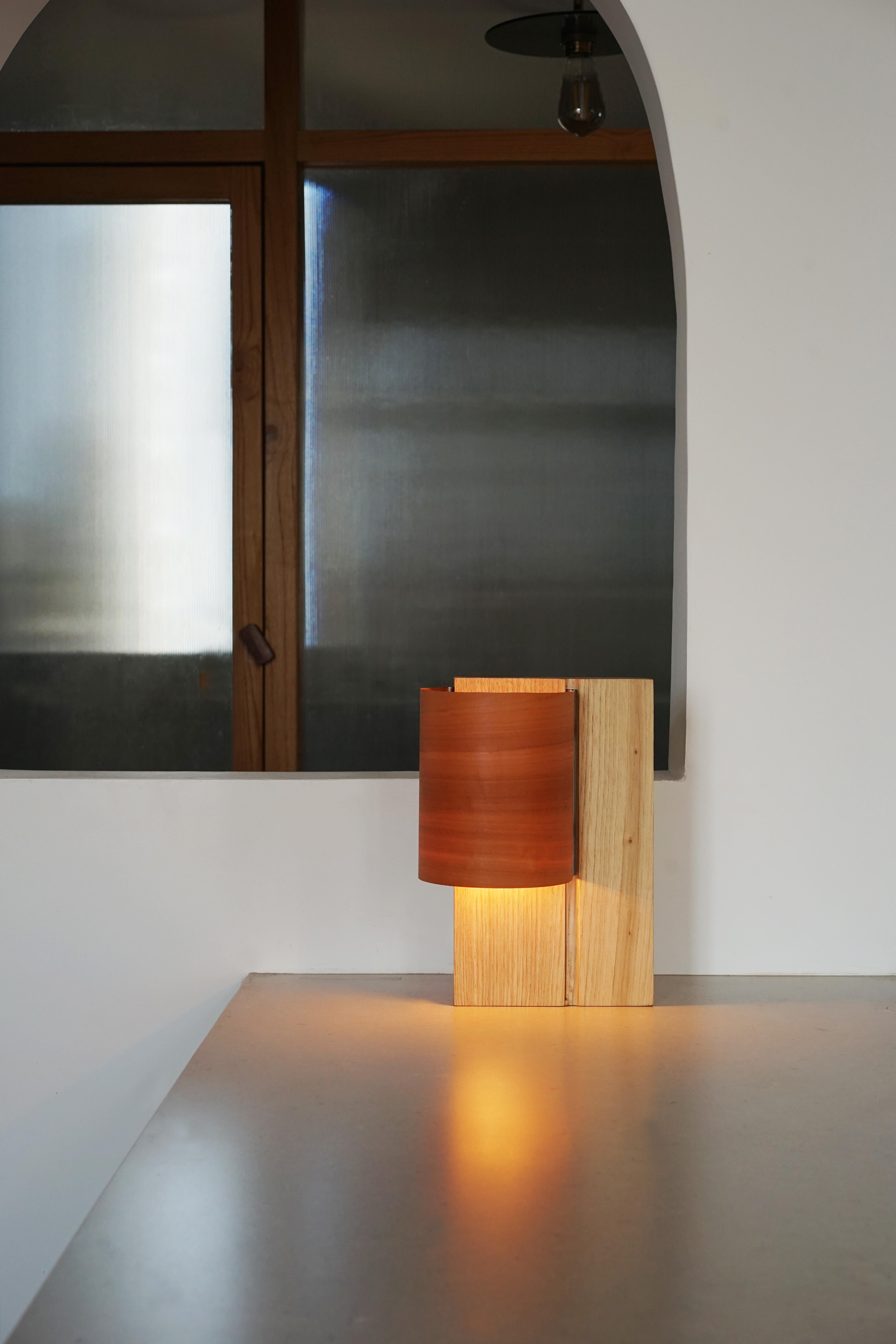 Woodwork Table Lamp 6/10, Oak and Pear Wood, Handmade in France, OROS Edition For Sale