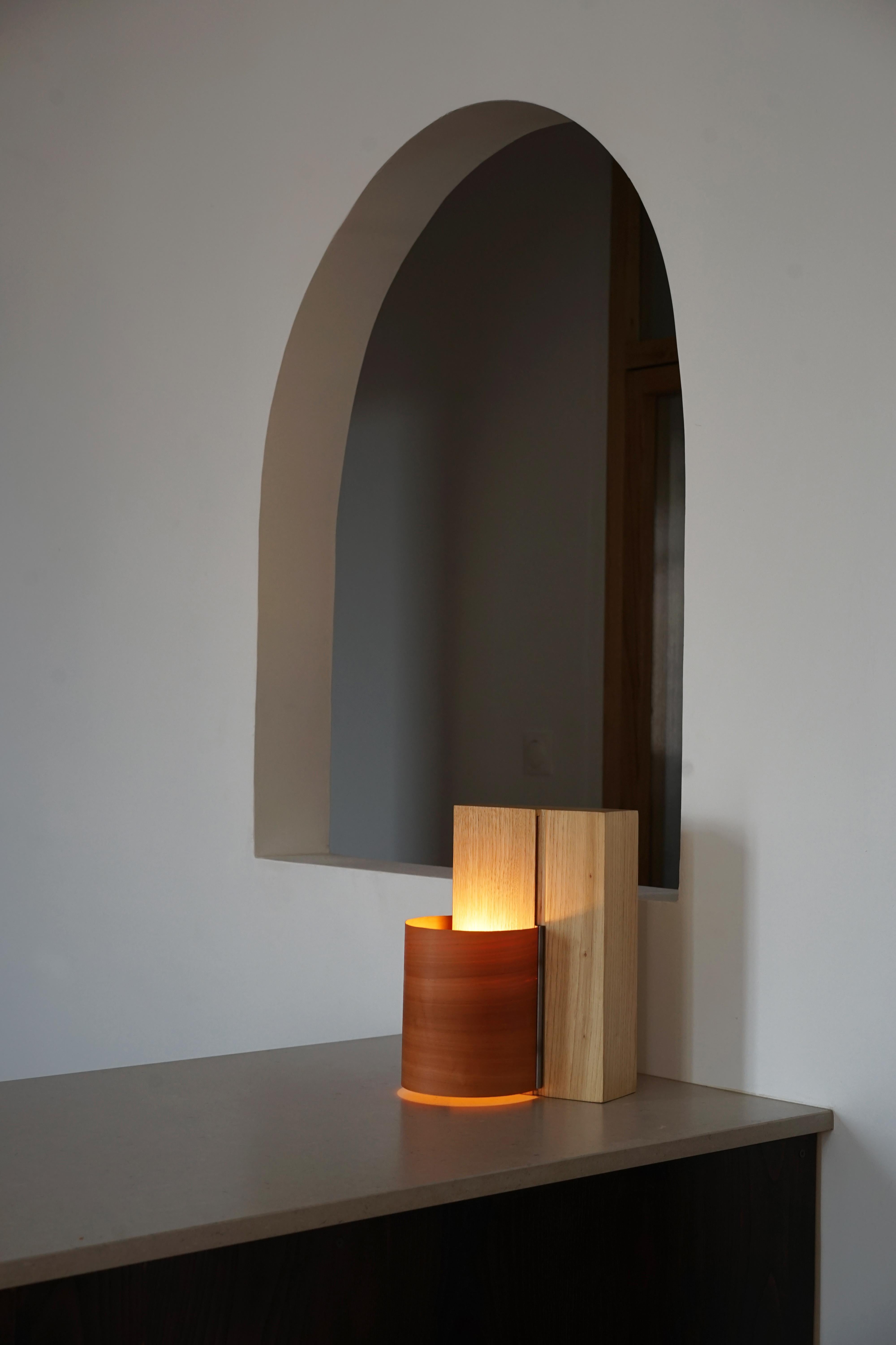 Table Lamp 6/10, Oak and Pear Wood, Handmade in France, OROS Edition In New Condition For Sale In MARSEILLE, FR