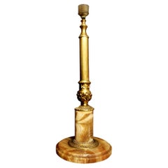 Table Lamp Alabaster Onix Caramel and Brass Large Column Early 20th Century