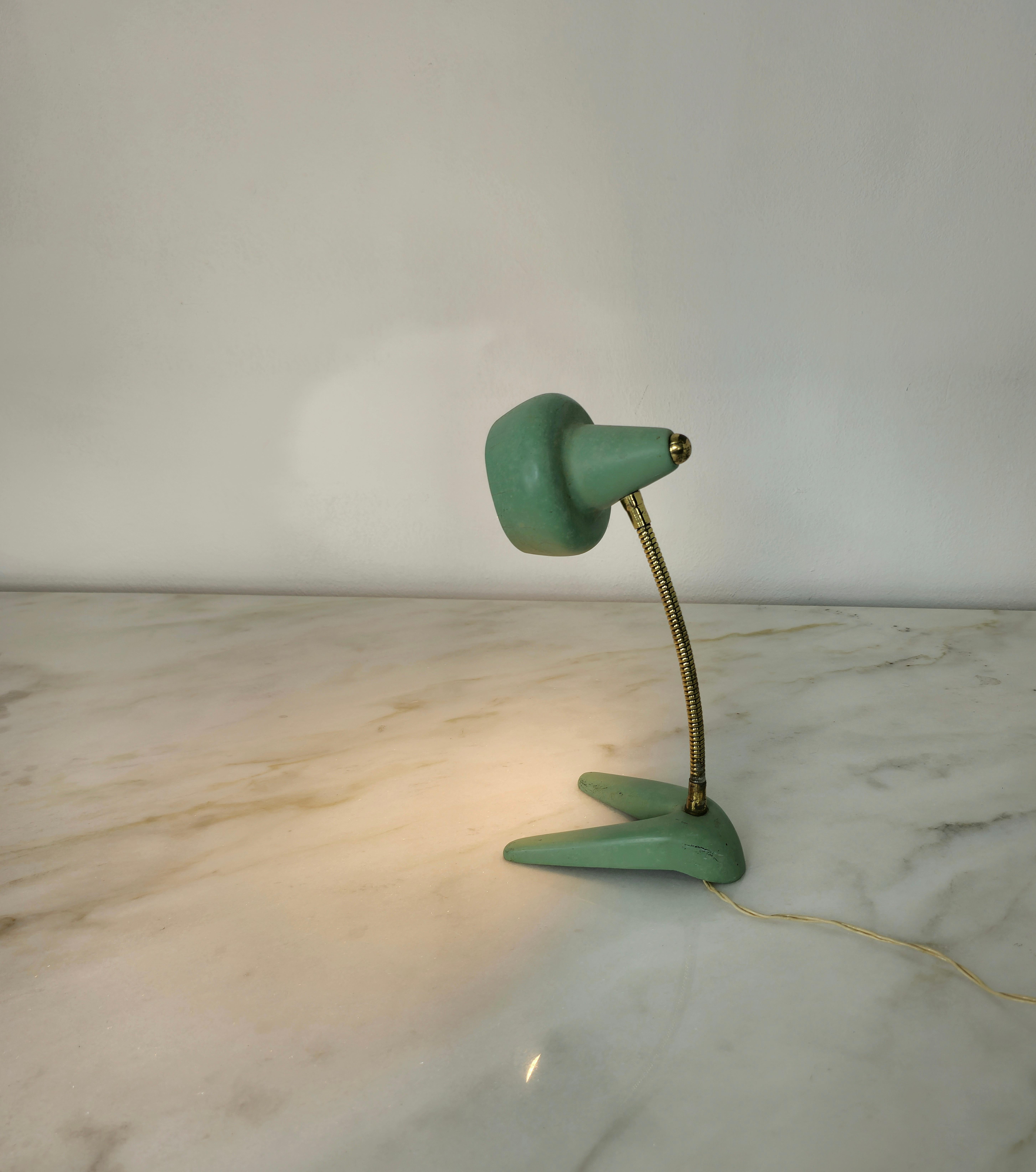 Table Lamp Aluminum Brass Adjustable Midcentury italian Design, 1950s In Fair Condition For Sale In Palermo, IT