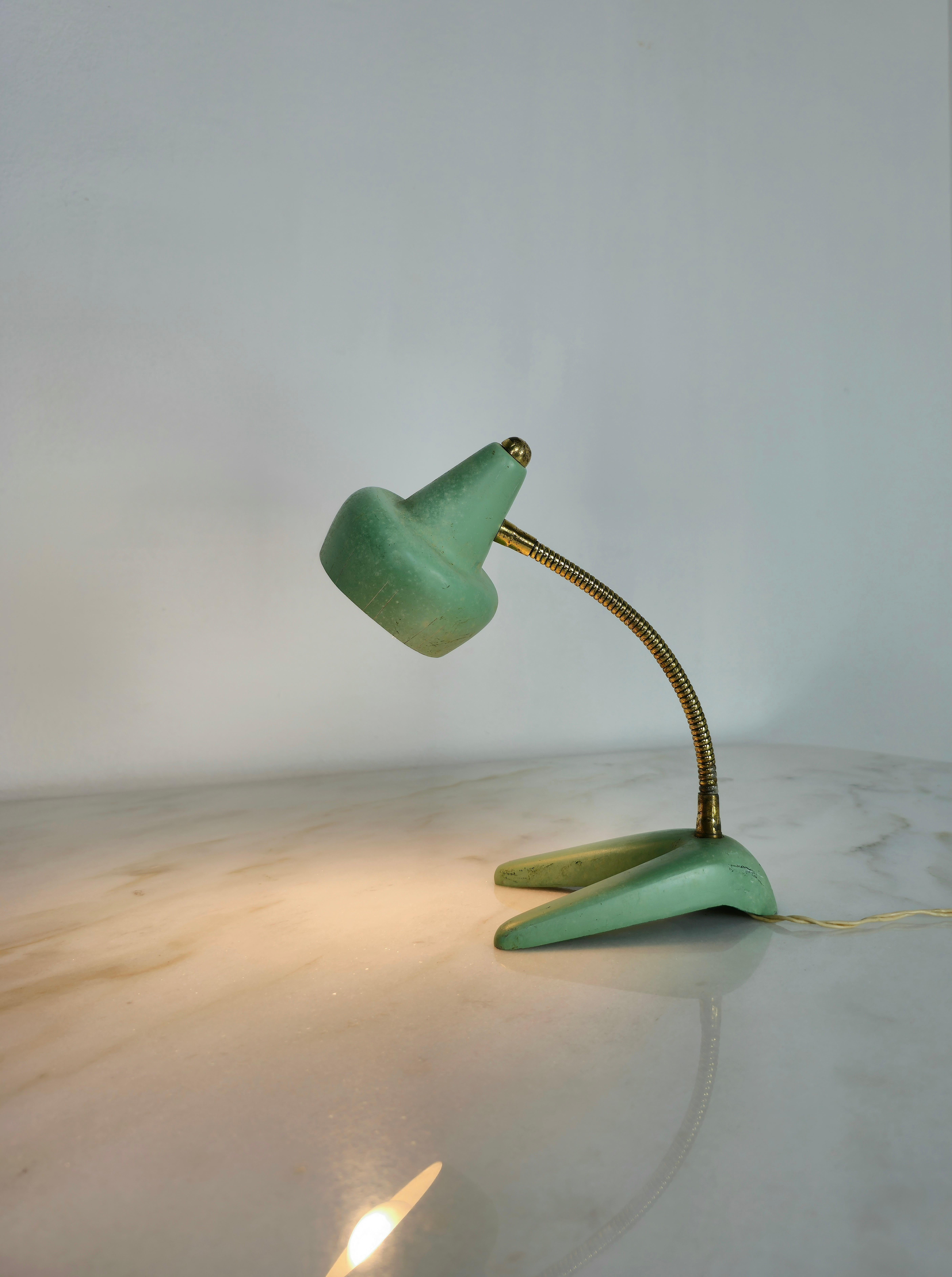 20th Century Table Lamp Aluminum Brass Adjustable Midcentury italian Design, 1950s For Sale