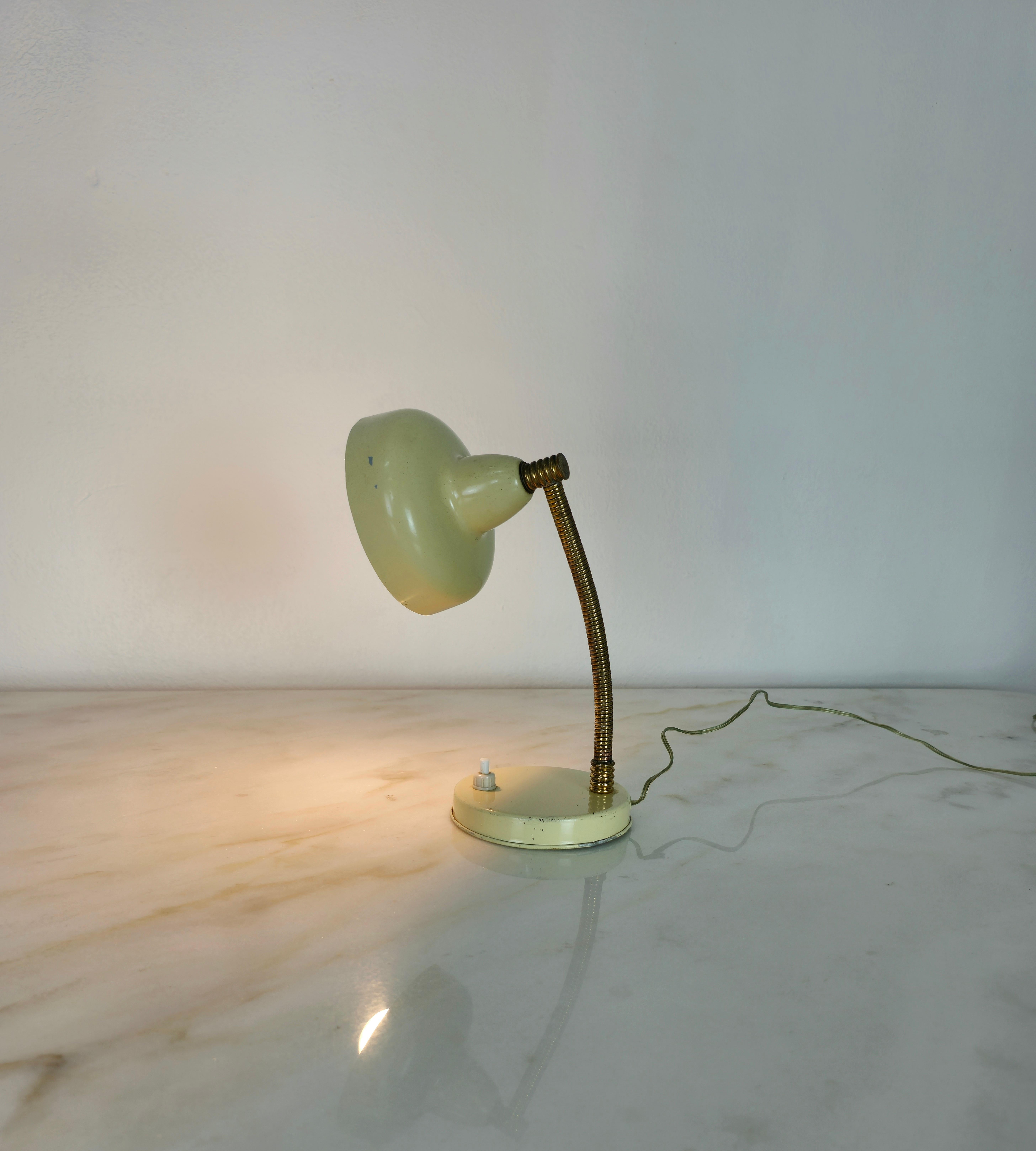 Table Lamp Aluminum Brass Metal Adjustable Midcentury Italian Design 1950s In Fair Condition In Palermo, IT