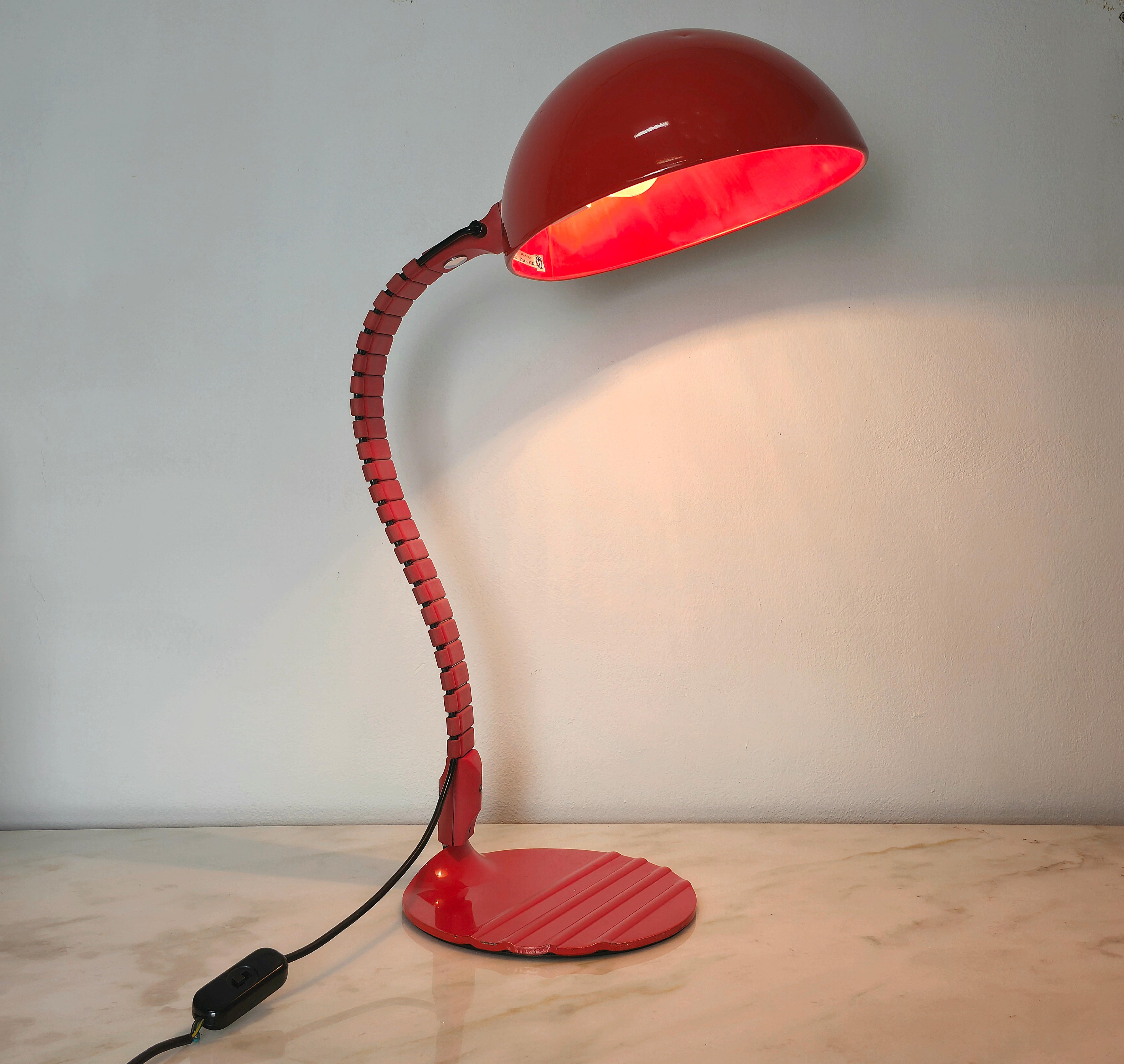 Table Lamp Aluminum Metal Red Elio Martinelli mod. 660 Midcentury Italy 1970s For Sale