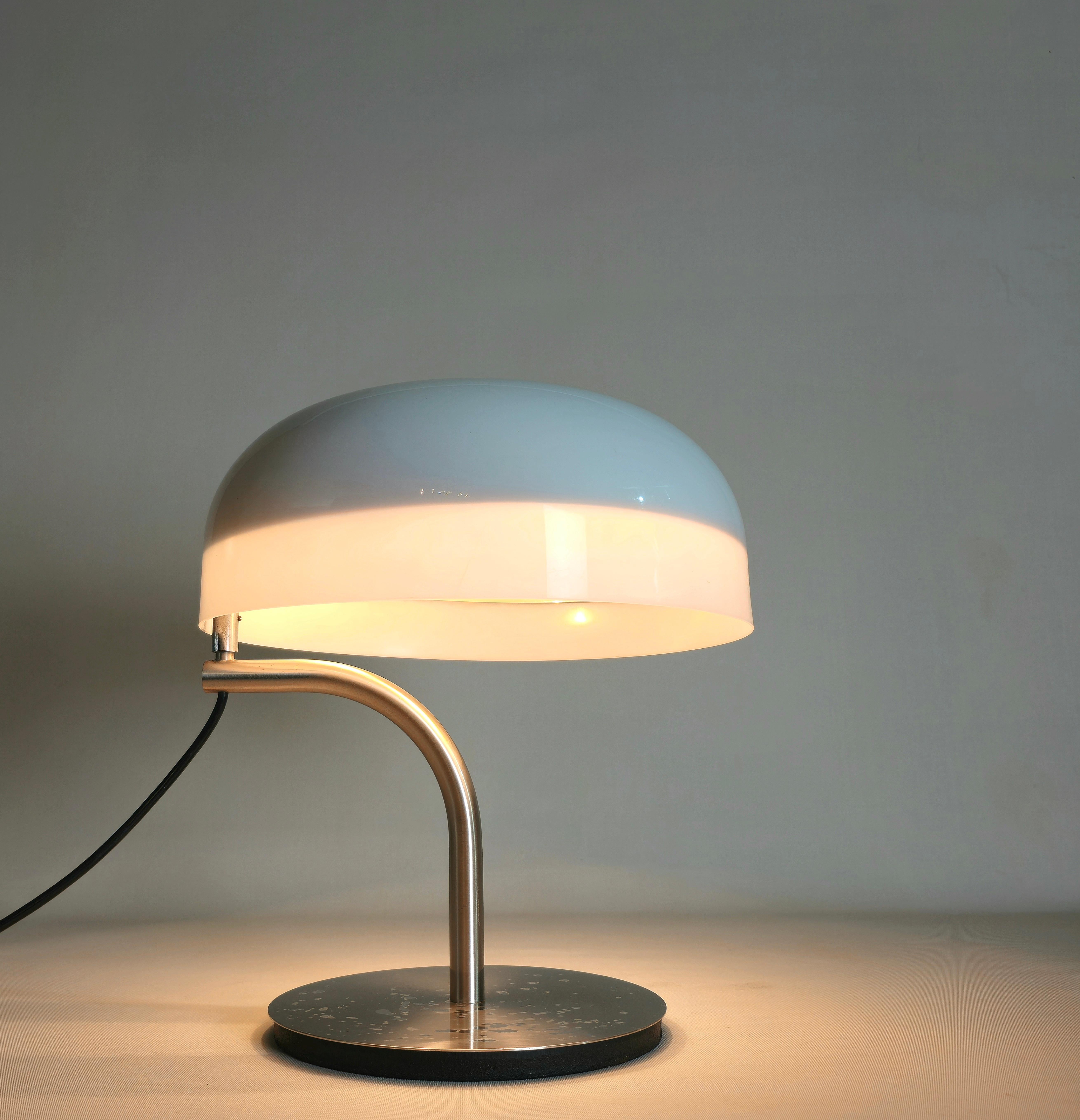 Metal Table Lamp Aluminum Plexiglass Giotto Stoppino for Valenti Midcentury Italy 70s For Sale