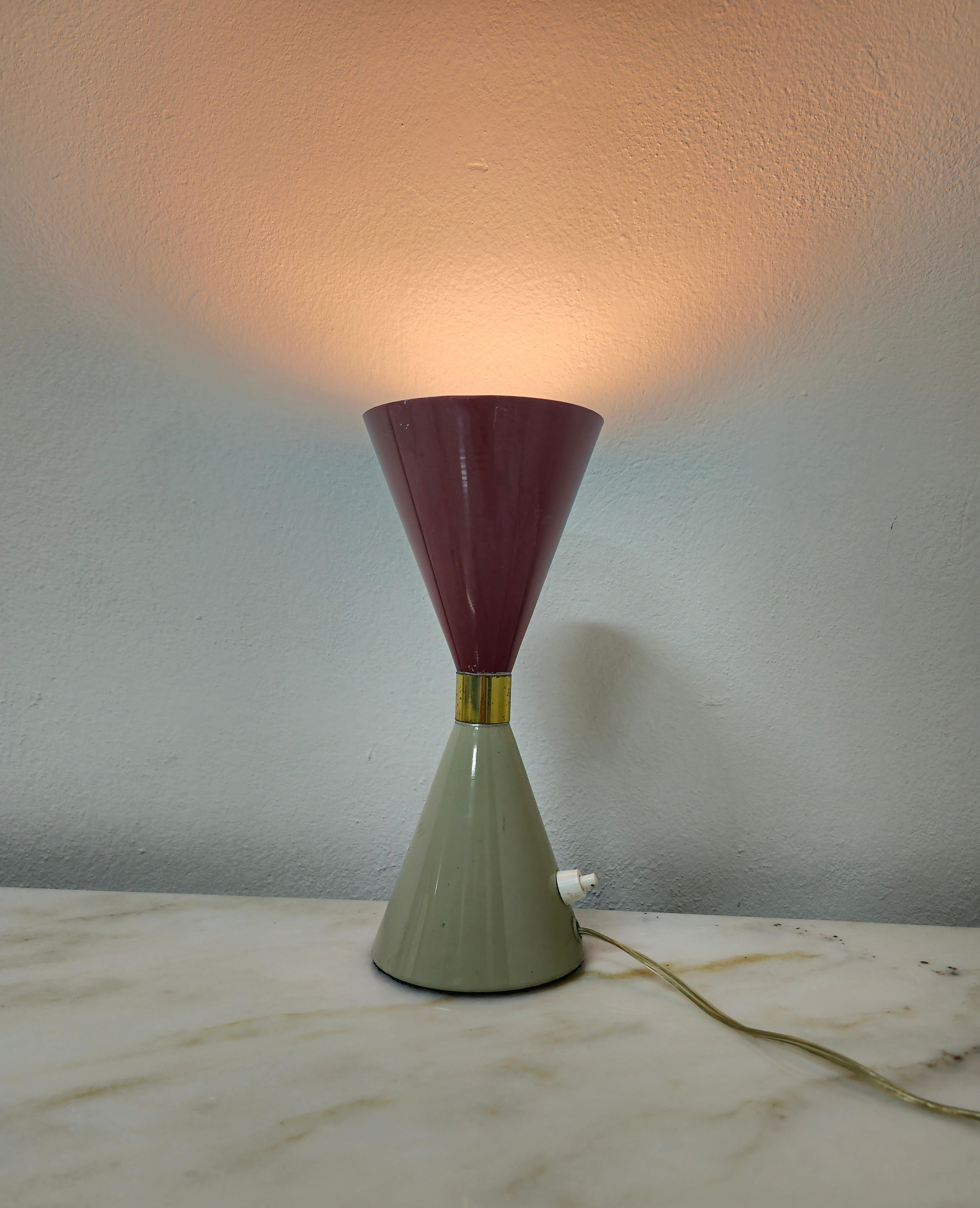 Mid-Century Modern Table Lamp Aluminum Red Grey in the Style of Arredoluce Midcentury, Italy, 1950s