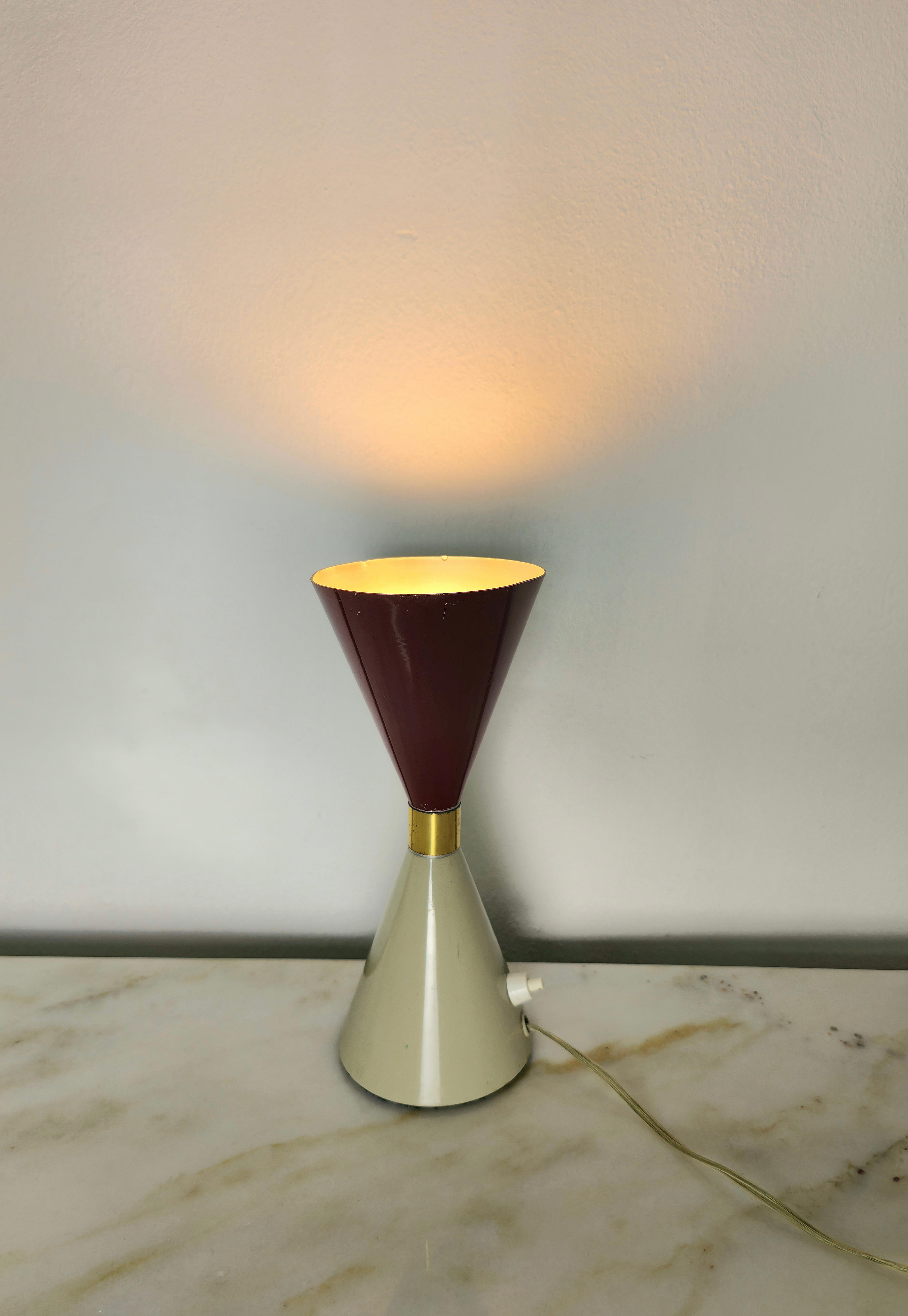 Table Lamp Aluminum Red Grey in the Style of Arredoluce Midcentury, Italy, 1950s In Fair Condition For Sale In Palermo, IT