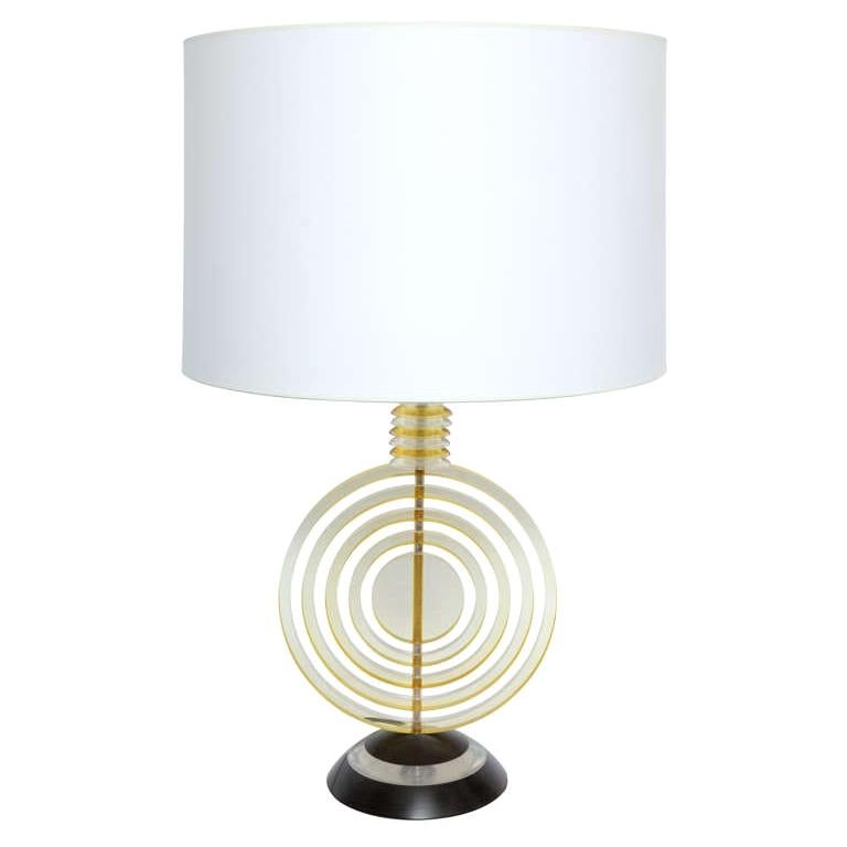 Table Lamp American Modernist Sculptural Lucite Concentric Circles, 1930s For Sale