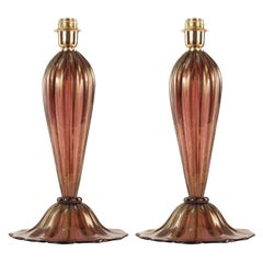 Artistic Table lamp, amethyst-gold Murano glass by Multiforme in stock
