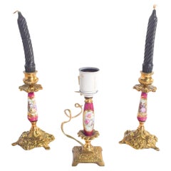 Vintage Table Lamp and Two Chandeliers in Pottery and Metal