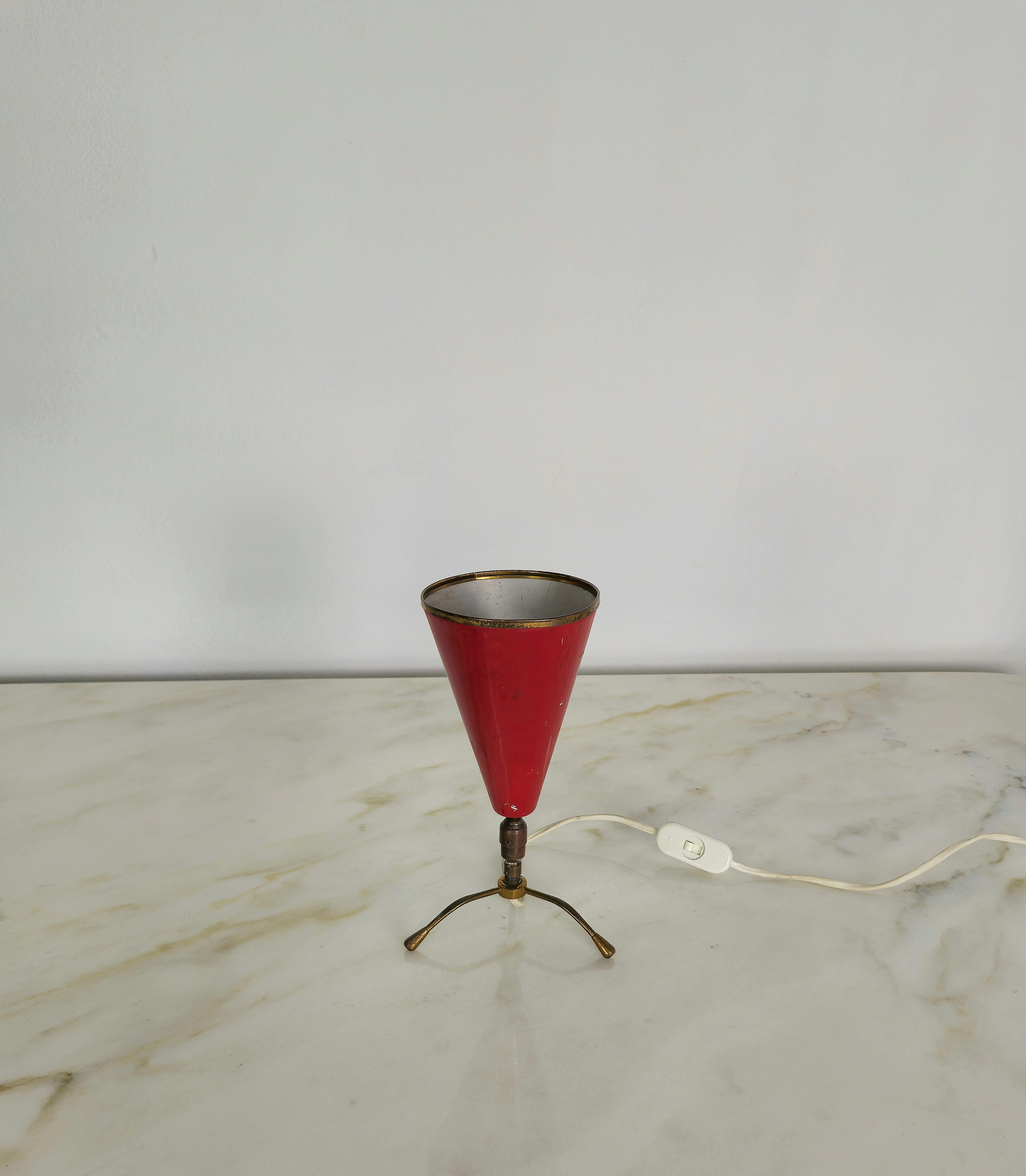 Italian Table Lamp Attributable to Arredoluce Brass Aluminum Midcentury, Italy, 1950s For Sale