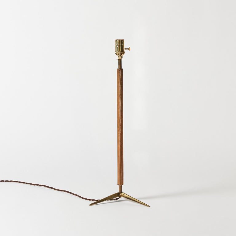 Table Lamp Attributed to Jacques with Stem Wrapped in Leather For Sale at 1stDibs