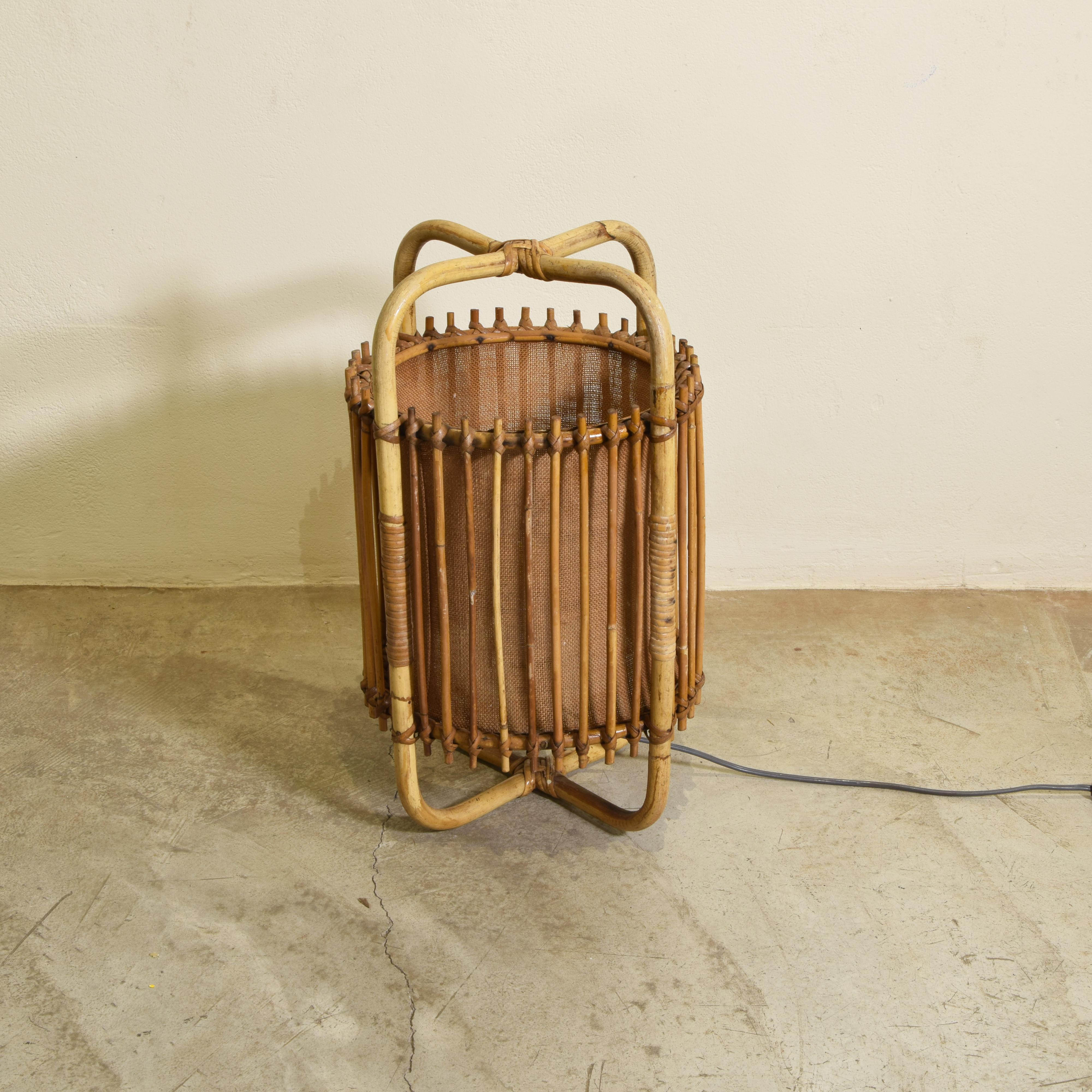 Unique table lamp made of cane, Italian production, 1960s.