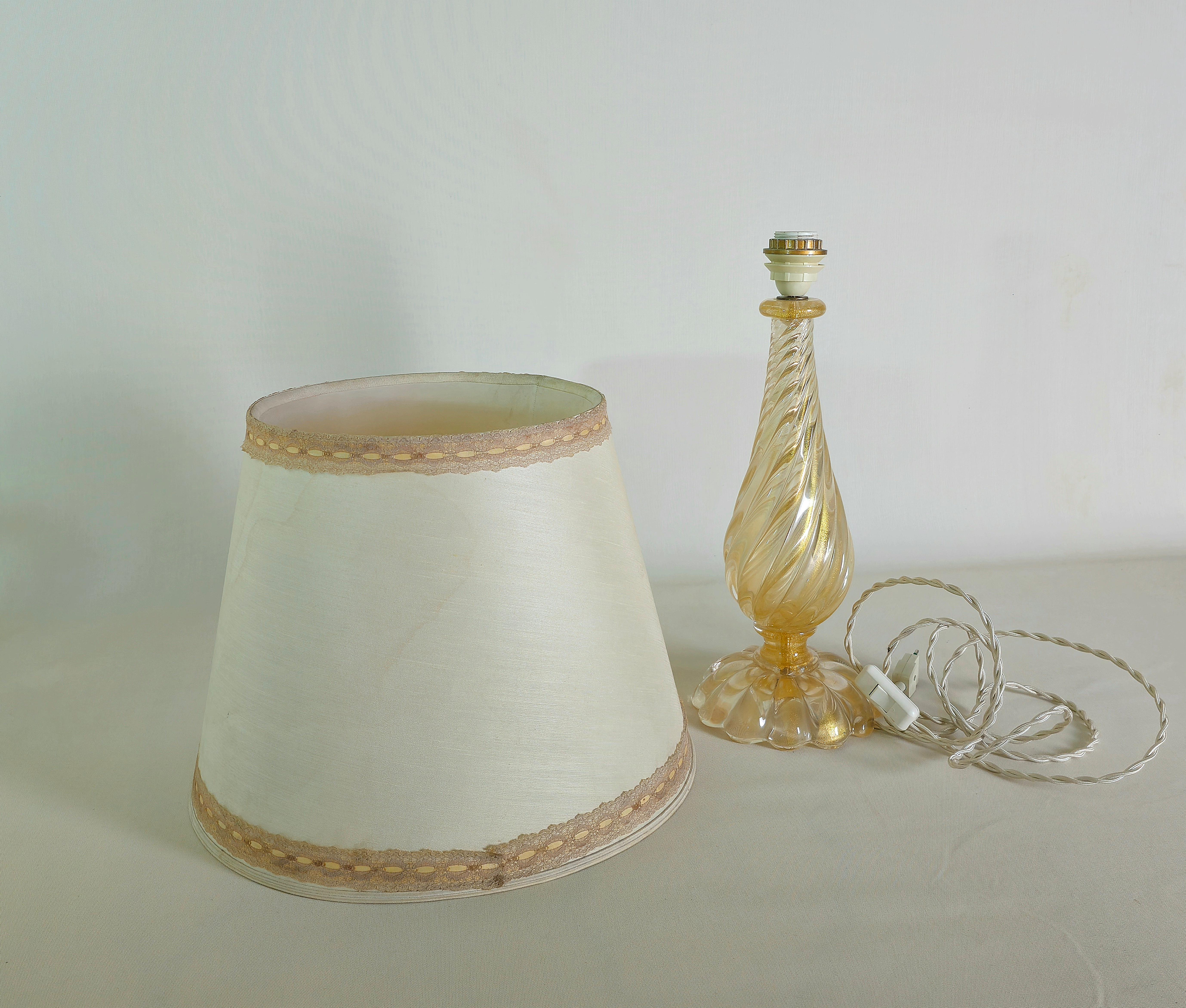Table Lamp Barovier & Toso Murano Glass Fabric Midcentury Italian Design 1970s For Sale 7