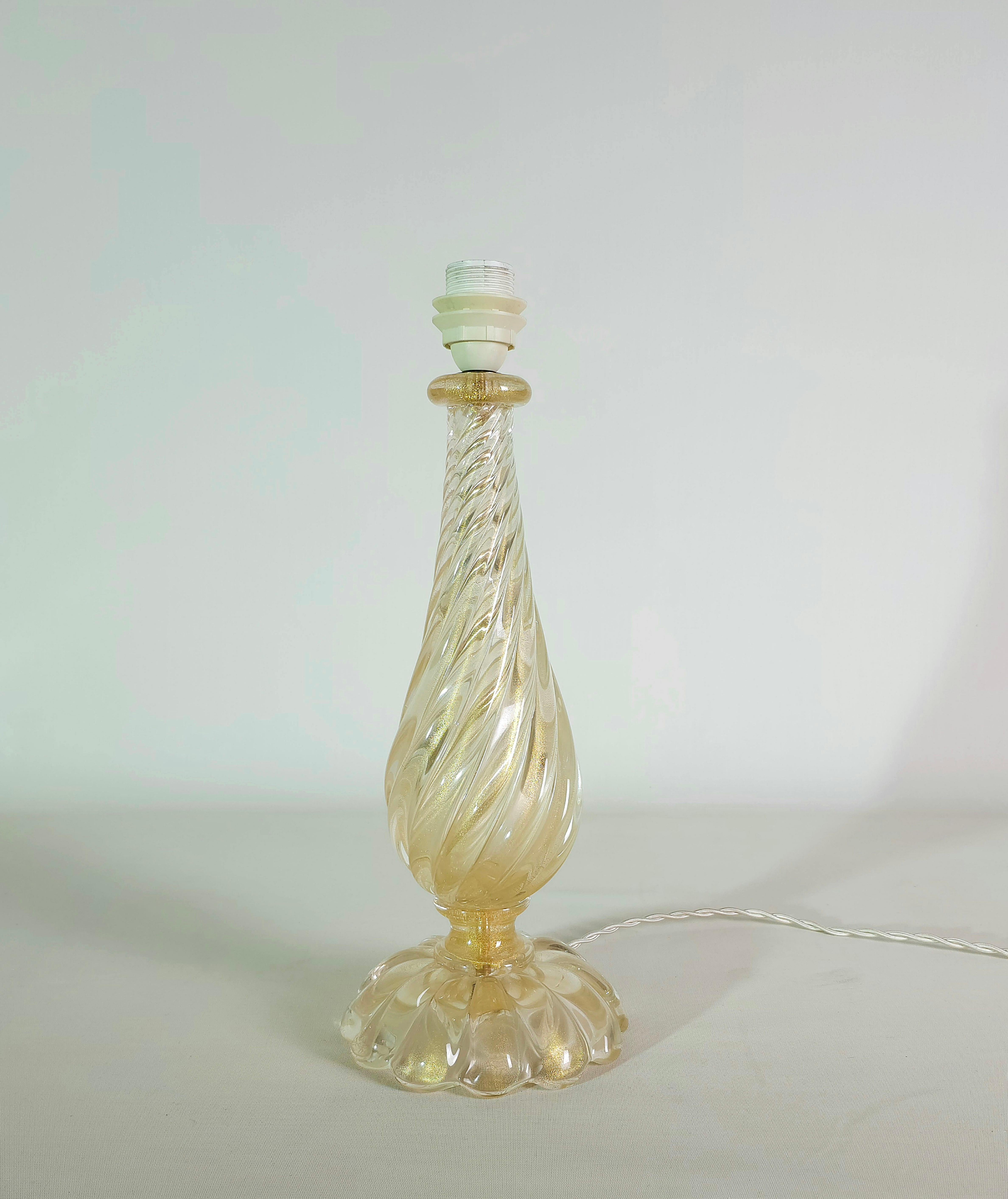 Table Lamp Barovier & Toso Murano Glass Fabric Midcentury Italian Design 1970s For Sale 1