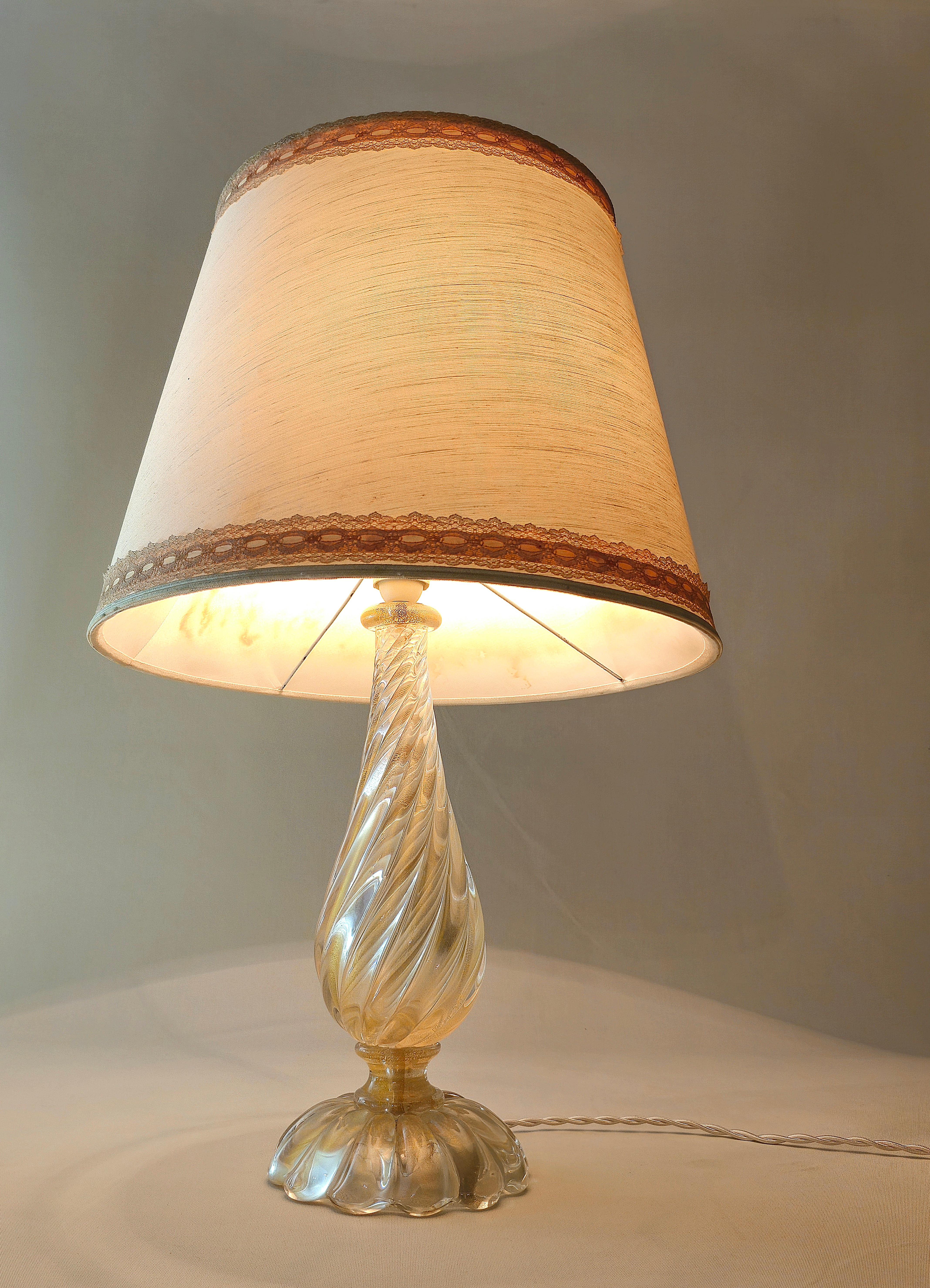Table Lamp Barovier & Toso Murano Glass Fabric Midcentury Italian Design 1970s For Sale 2