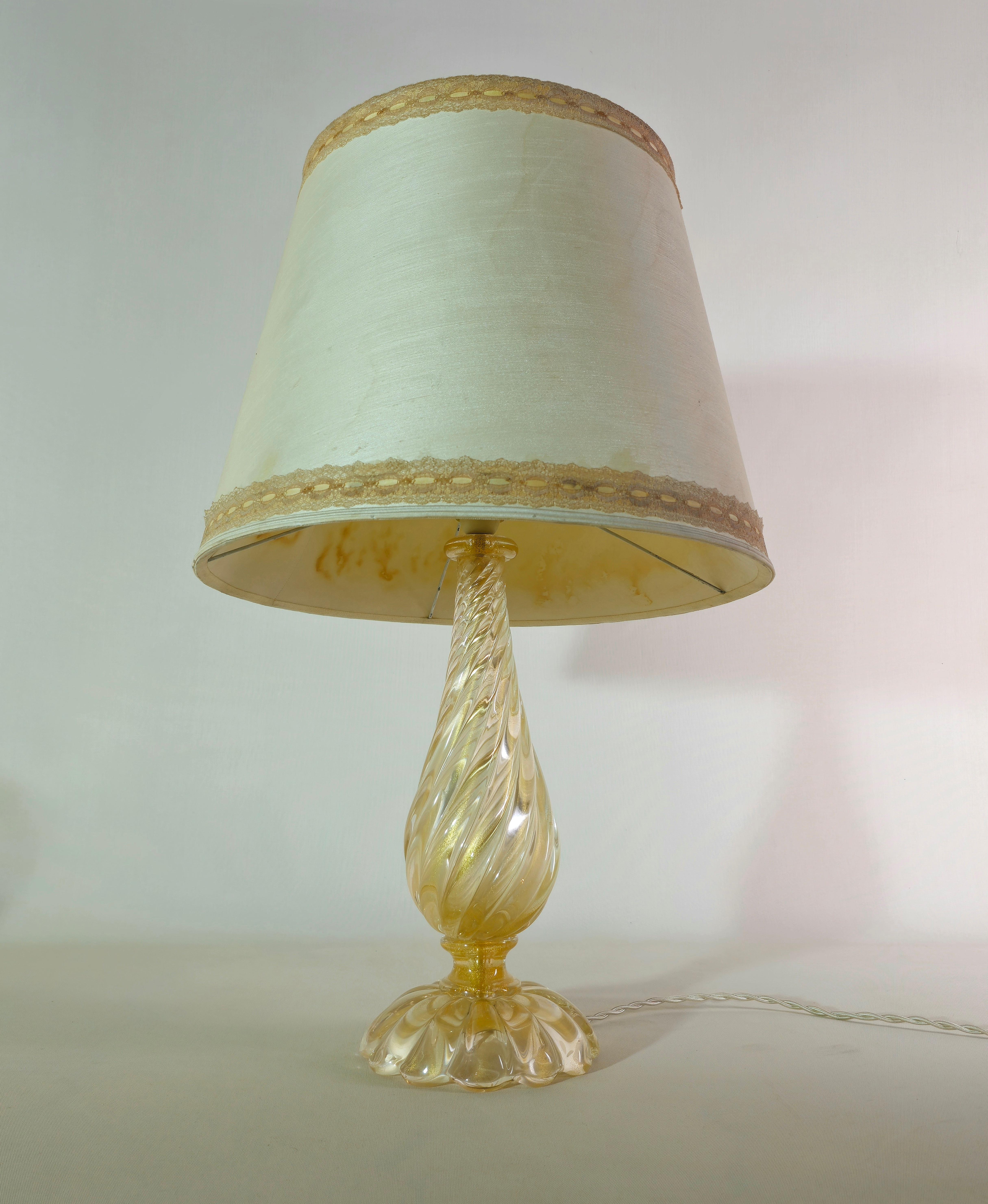Table Lamp Barovier & Toso Murano Glass Fabric Midcentury Italian Design 1970s For Sale 3