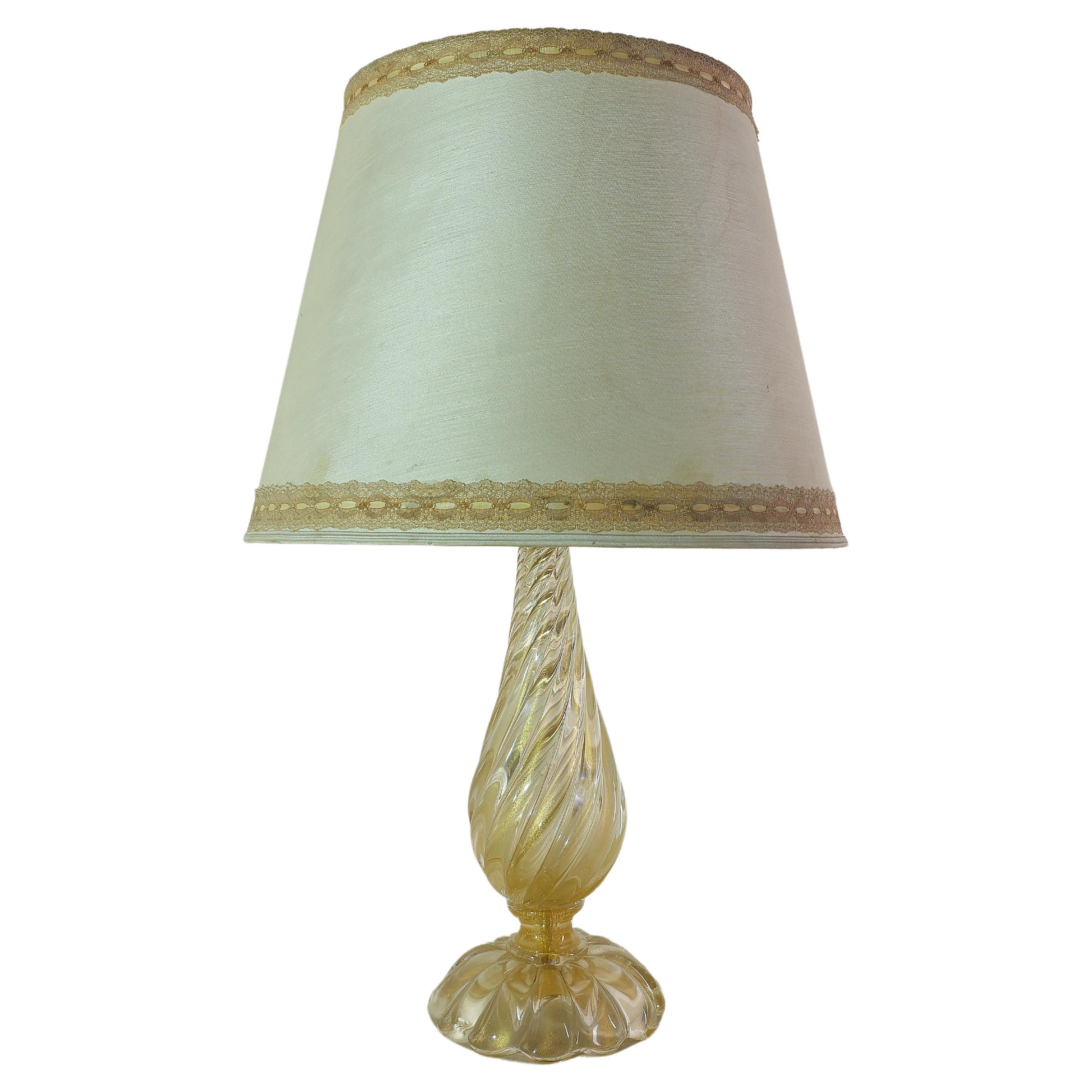 Table Lamp Barovier & Toso Murano Glass Fabric Midcentury Italian Design 1970s