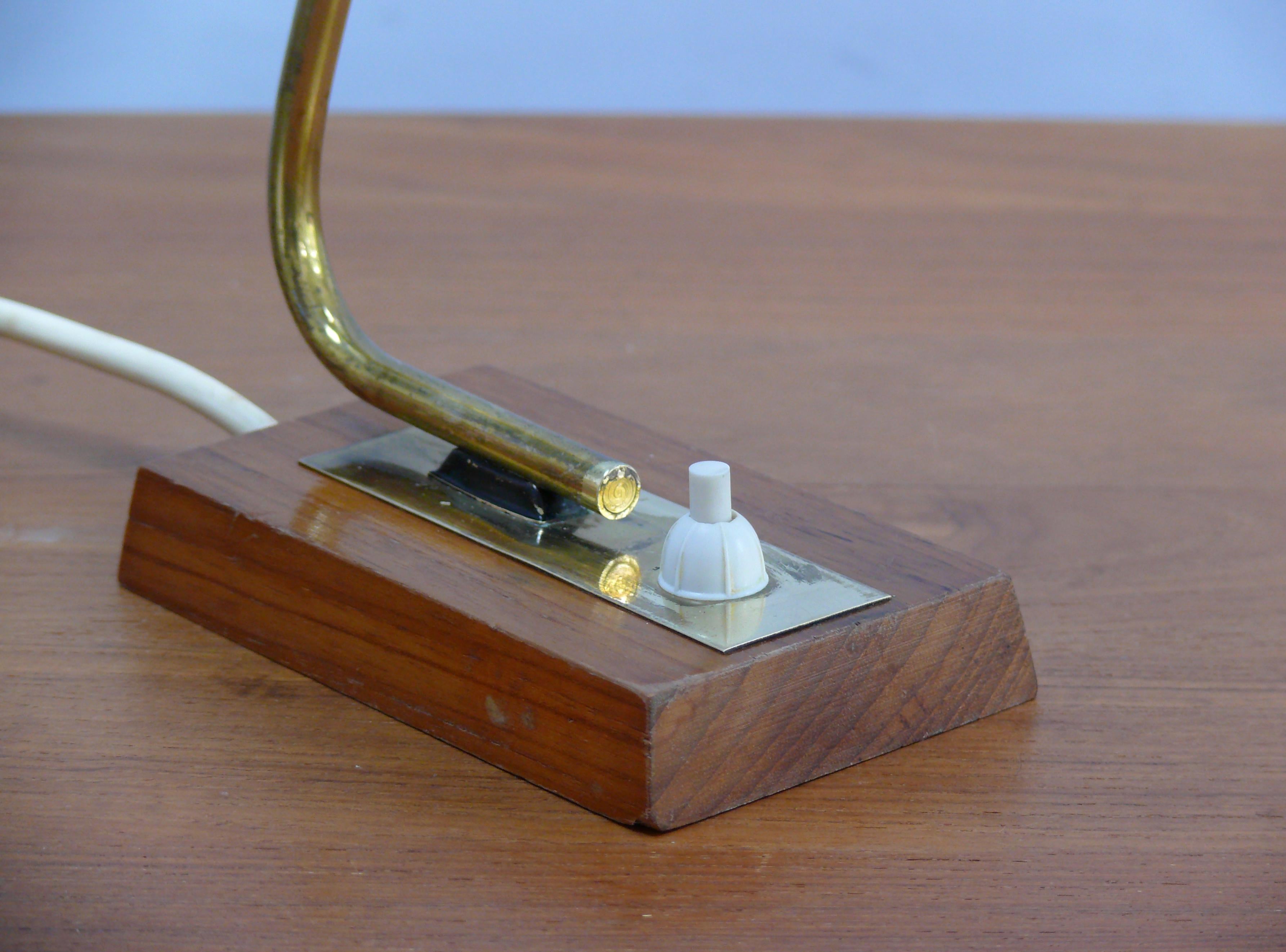 Table lamp, bedside lamp - glass, brass, teak - Germany, 1960s For Sale 4