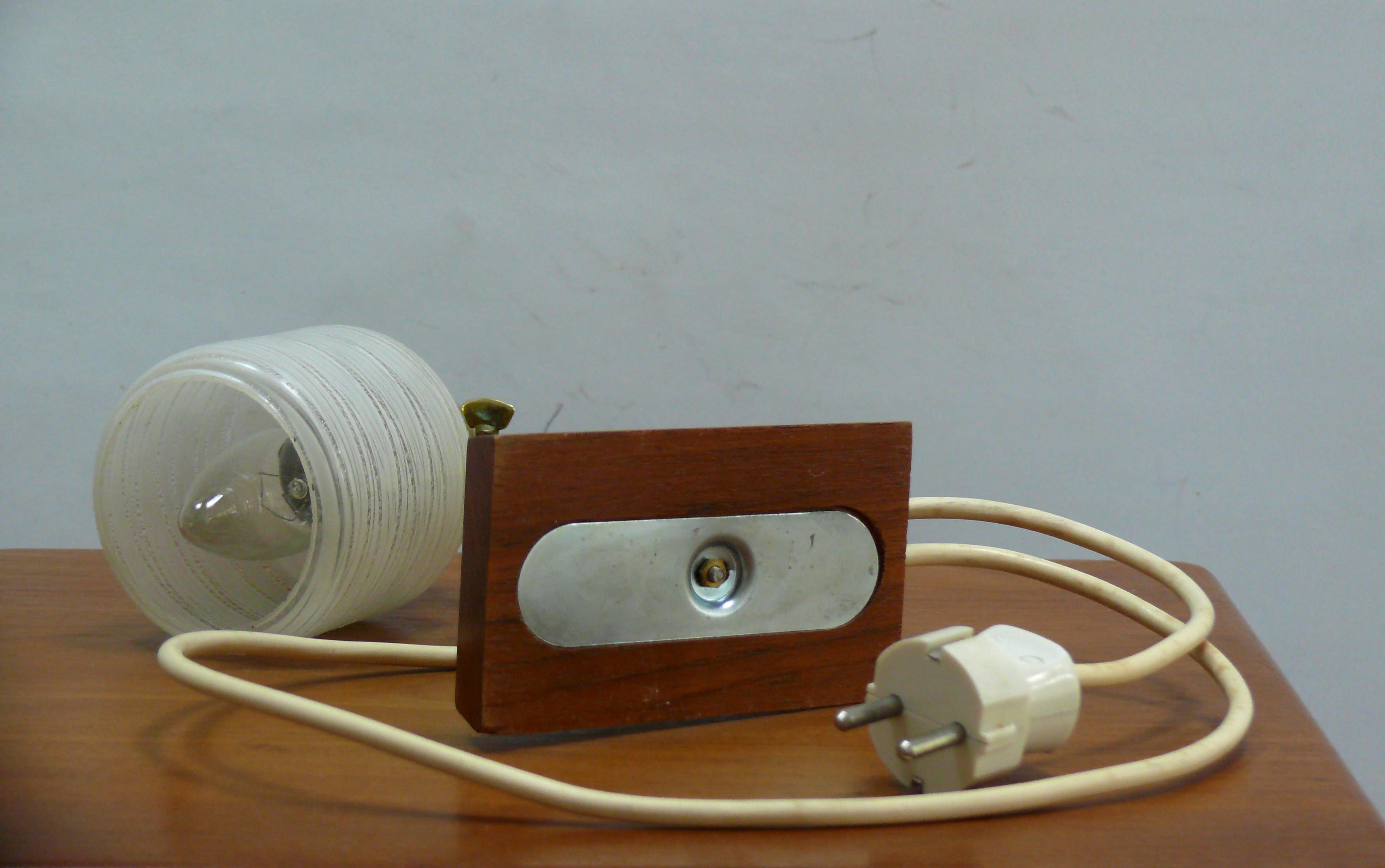 Table lamp, bedside lamp - glass, brass, teak - Germany, 1960s For Sale 5