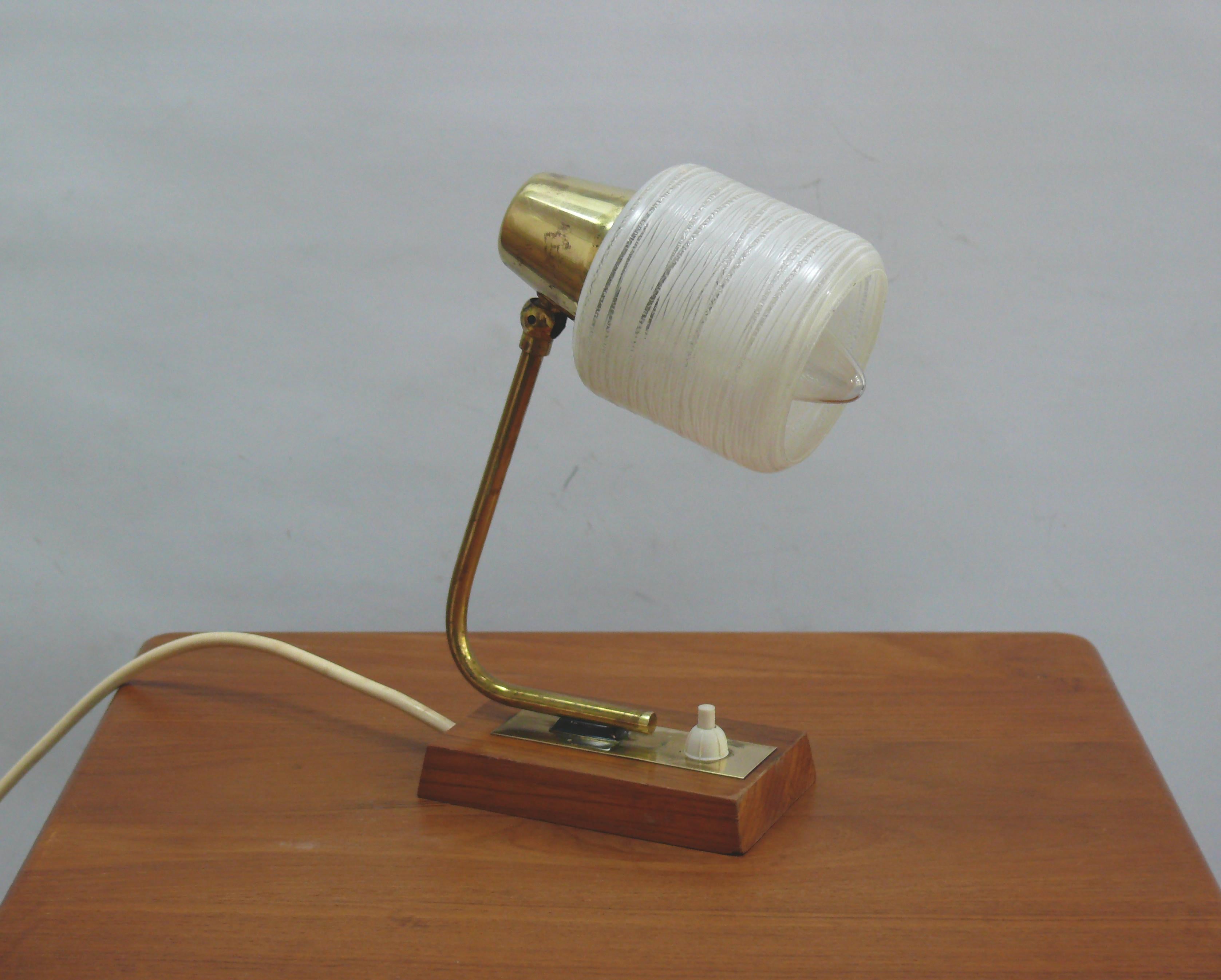 Mid-Century Modern Table lamp, bedside lamp - glass, brass, teak - Germany, 1960s For Sale