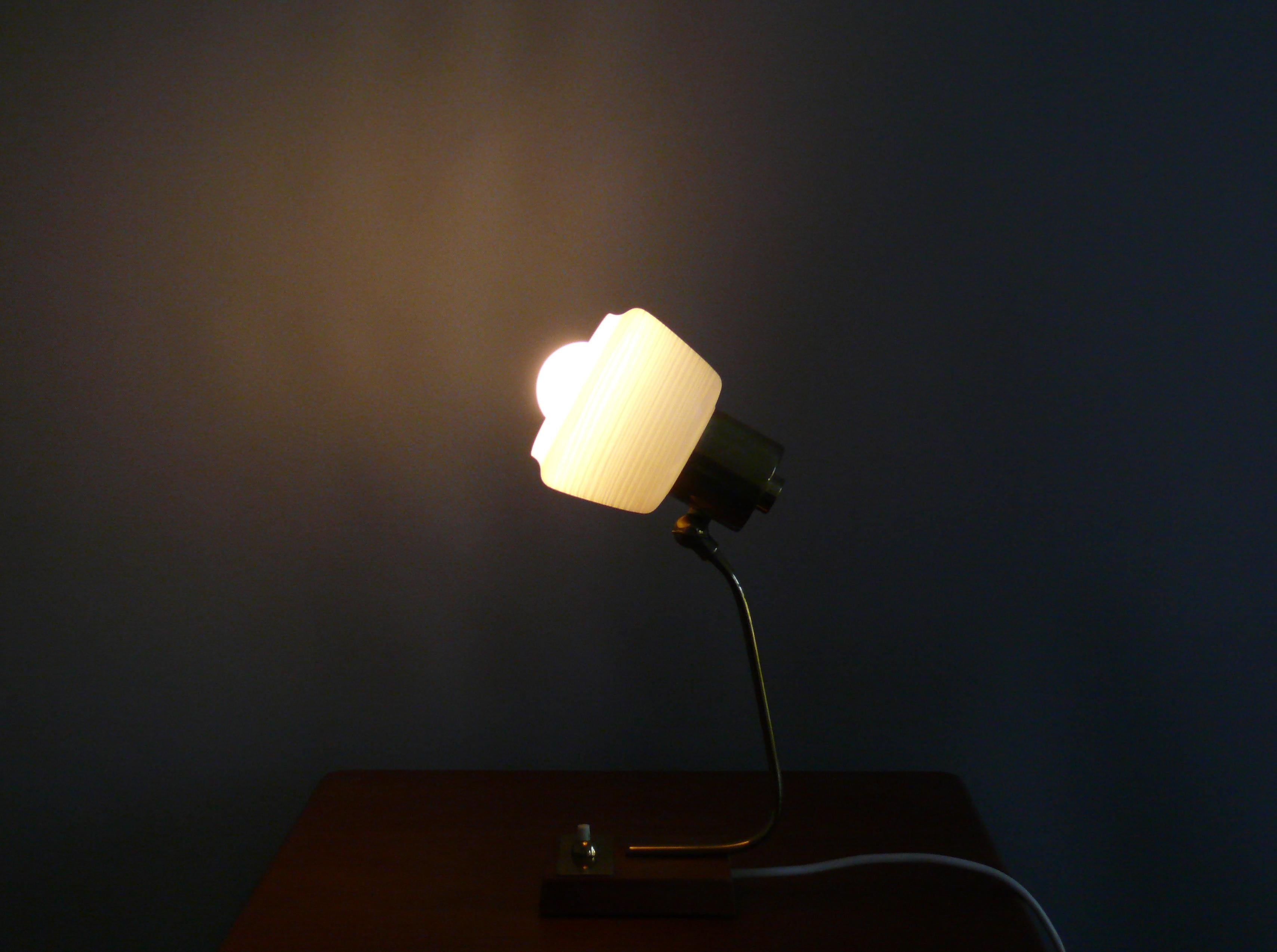 Mid-Century Modern Table lamp, bedside lamp - glass, brass, teak - Germany, 1960s For Sale