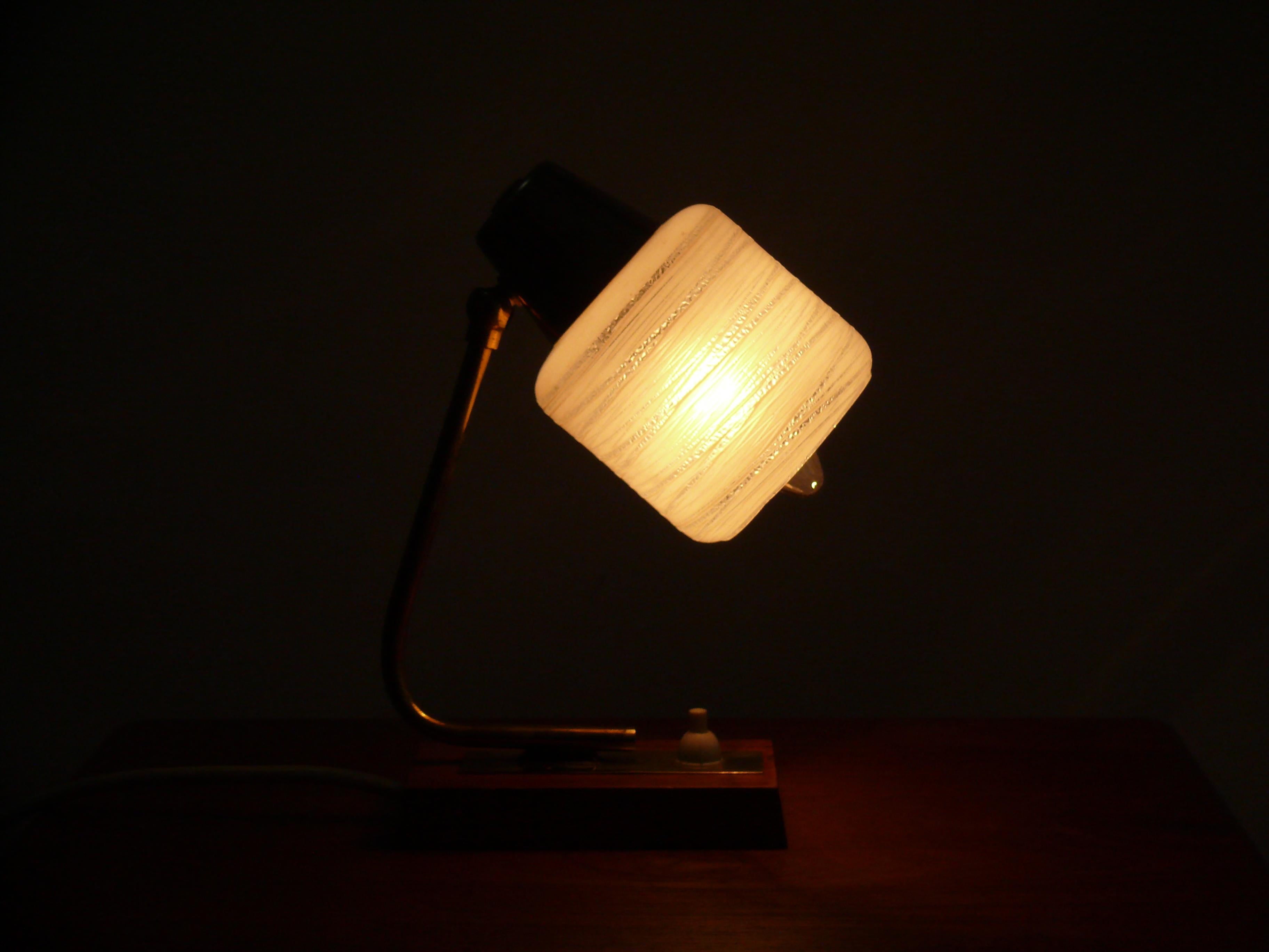 Mid-20th Century Table lamp, bedside lamp - glass, brass, teak - Germany, 1960s For Sale
