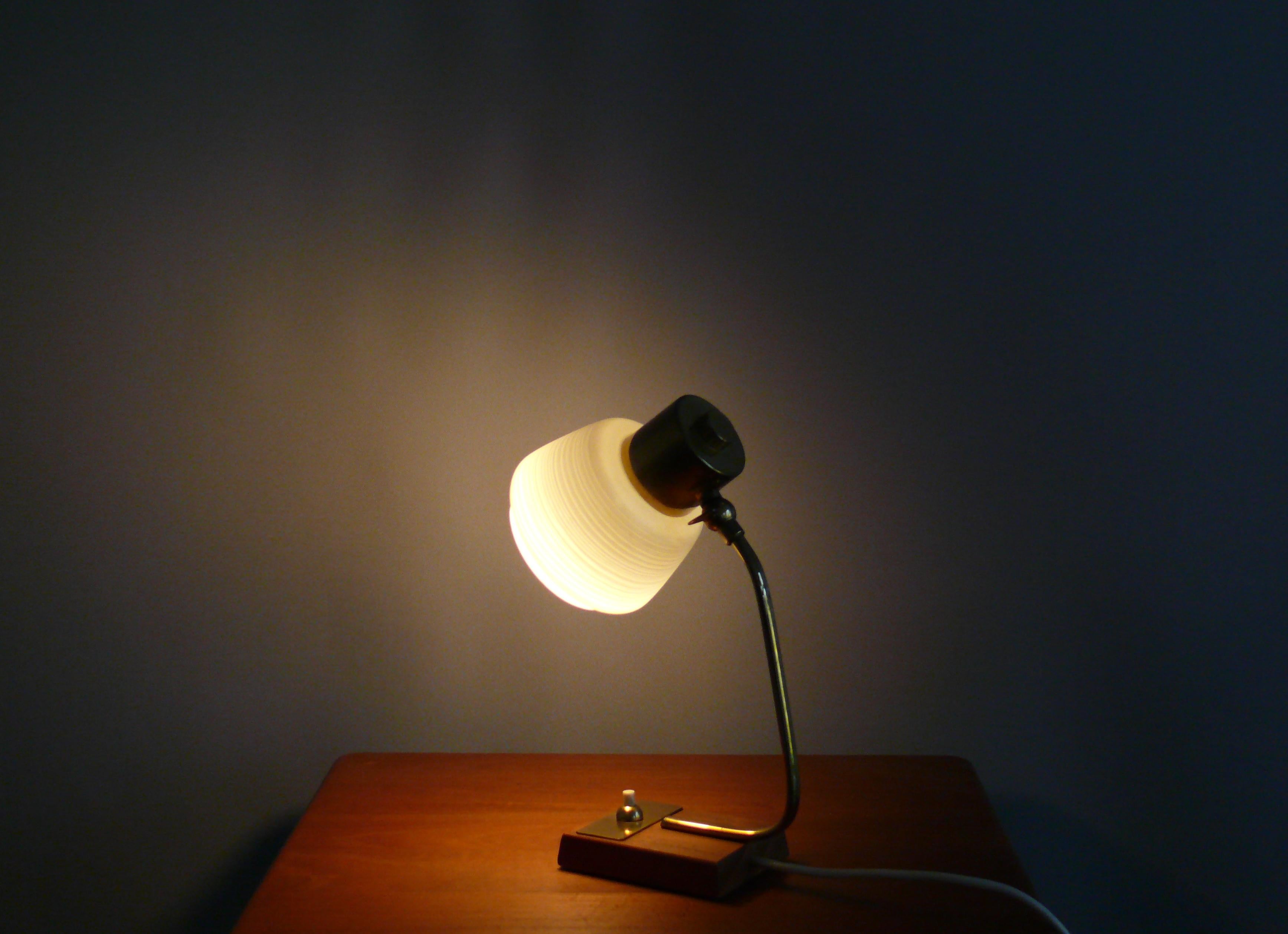 Mid-20th Century Table lamp, bedside lamp - glass, brass, teak - Germany, 1960s For Sale