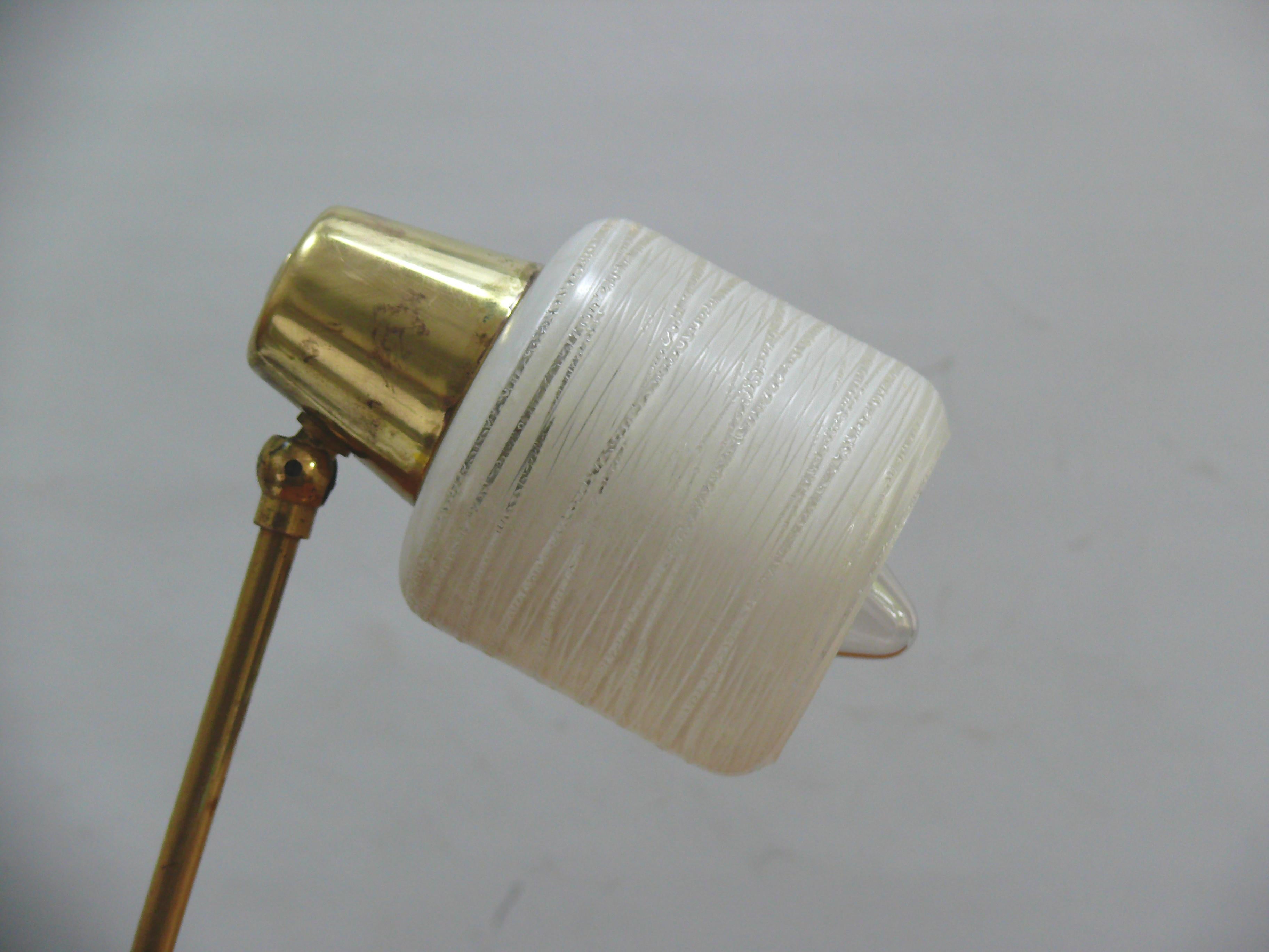 Metal Table lamp, bedside lamp - glass, brass, teak - Germany, 1960s For Sale