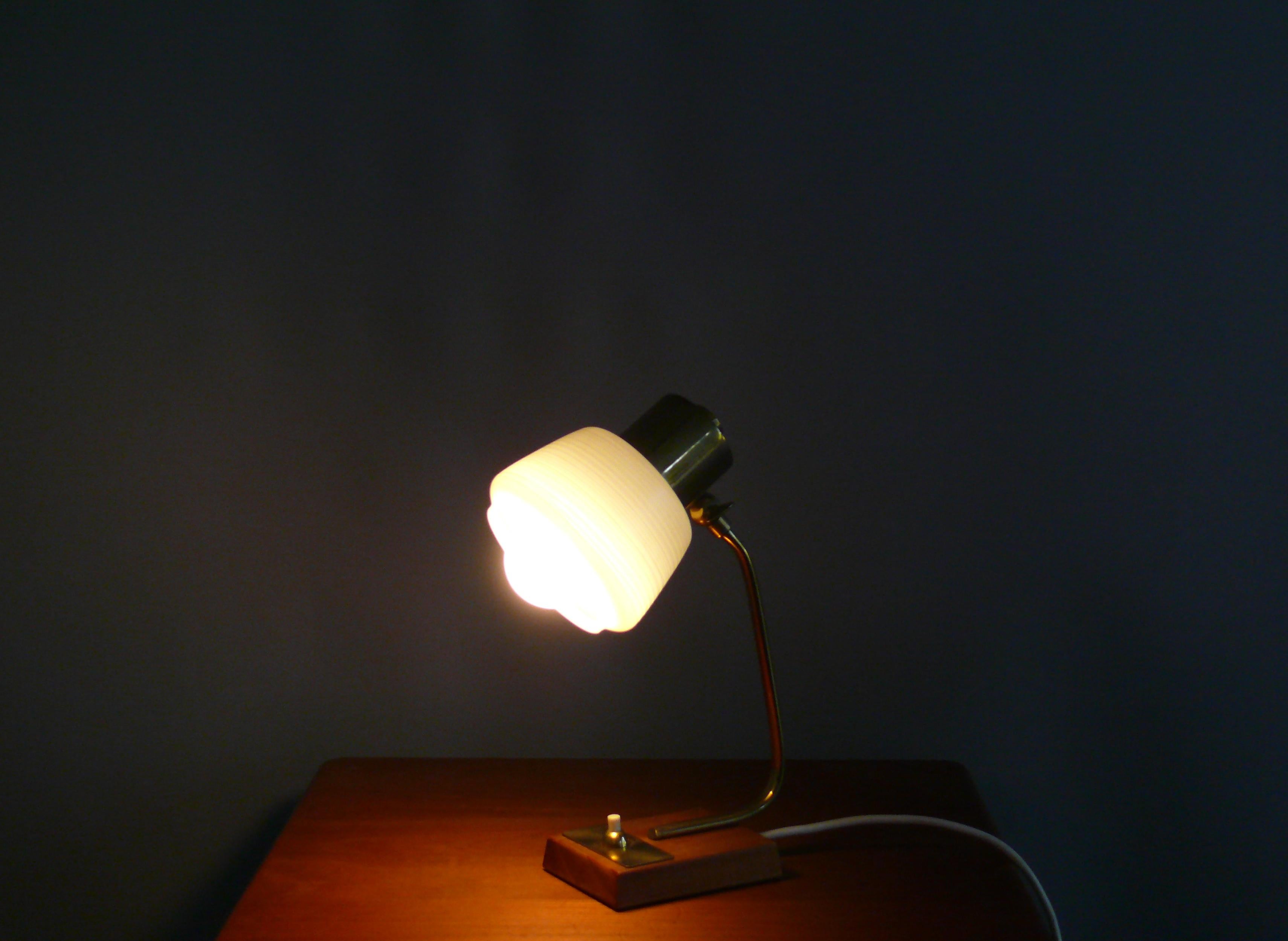 Table lamp, bedside lamp - glass, brass, teak - Germany, 1960s For Sale 1
