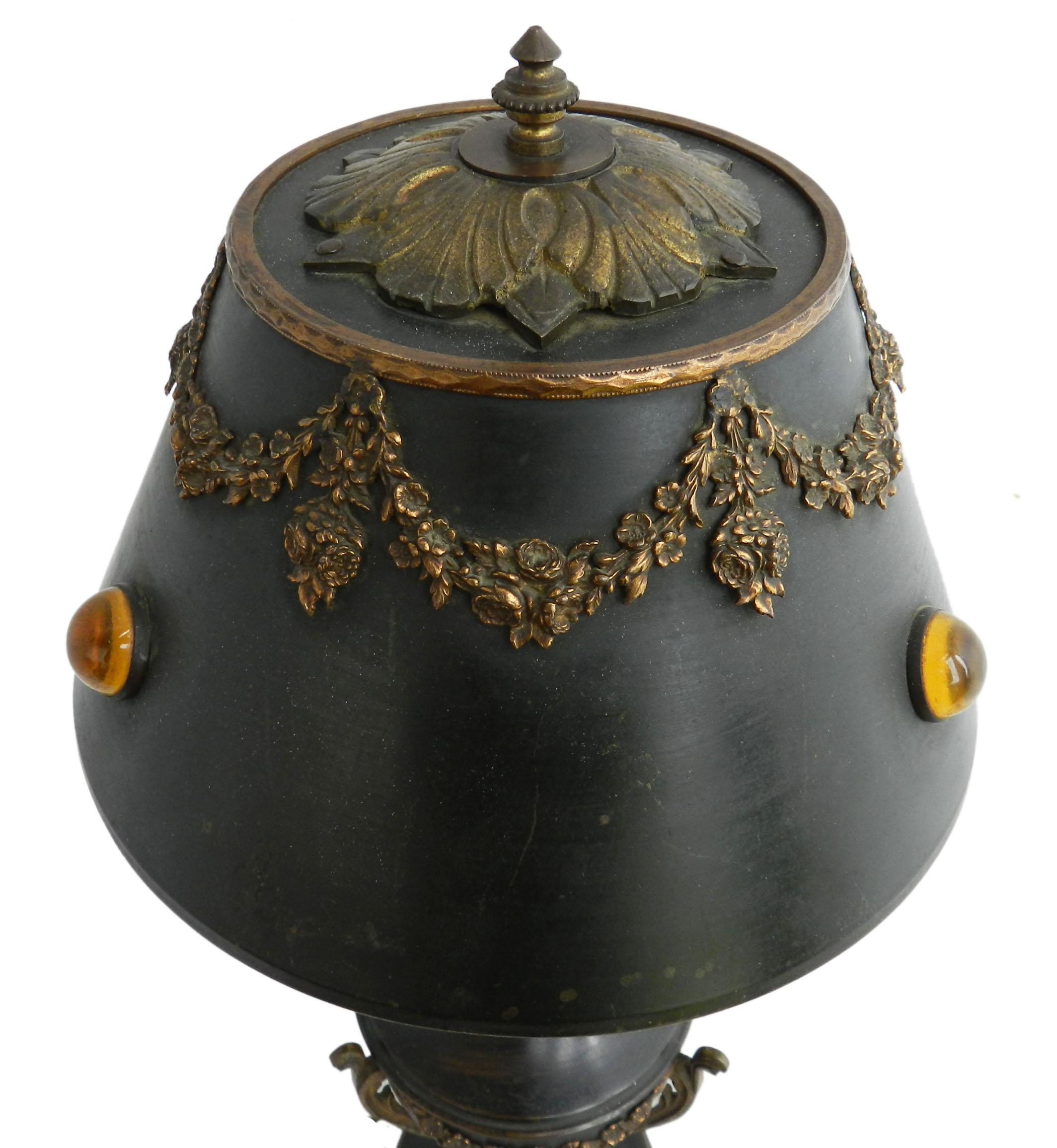 Gilt Table Lamp Belle Époque French Cabuchons Bohemian, circa 1890 For Sale