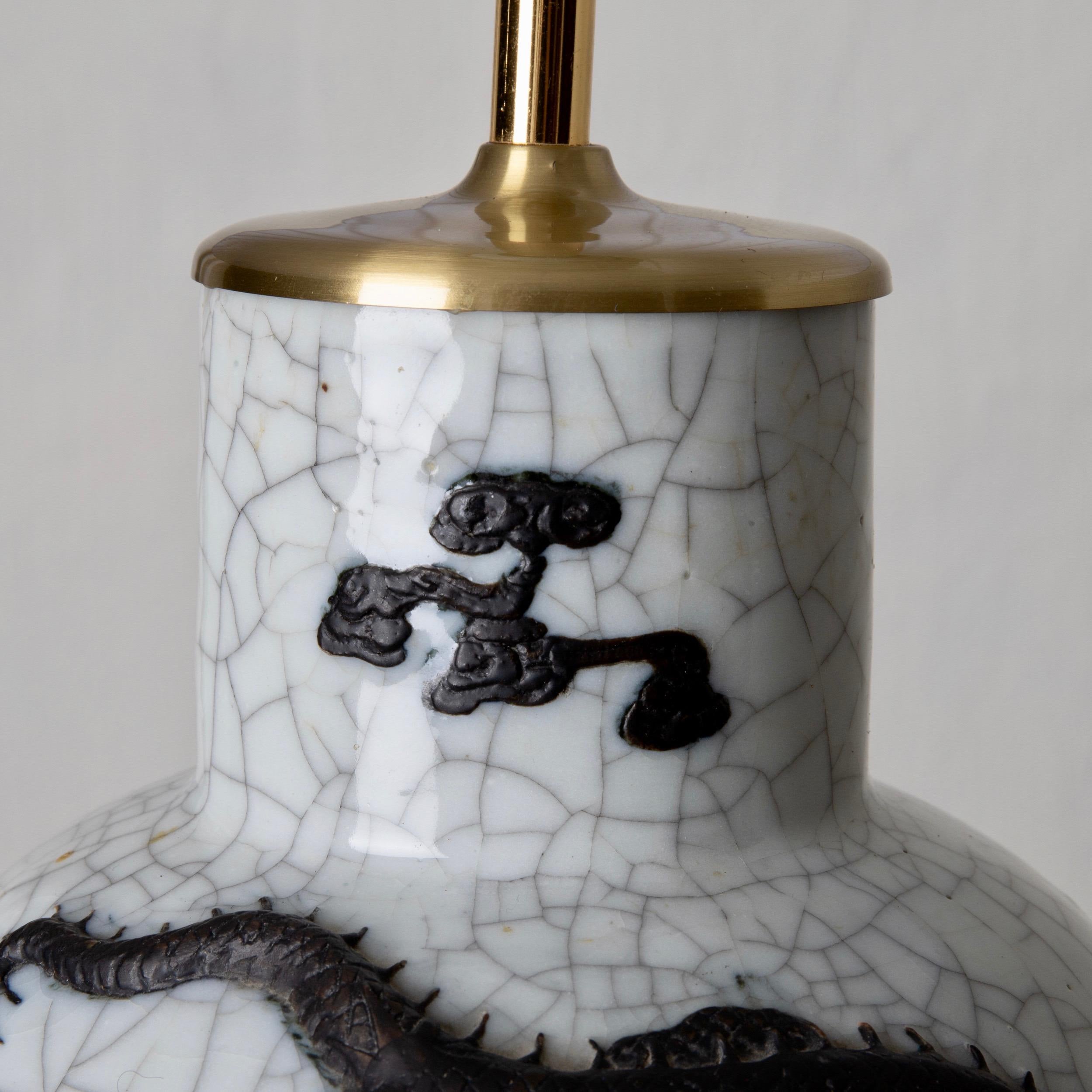 Chinese Export Table Lamp Black and White Porcelain, China