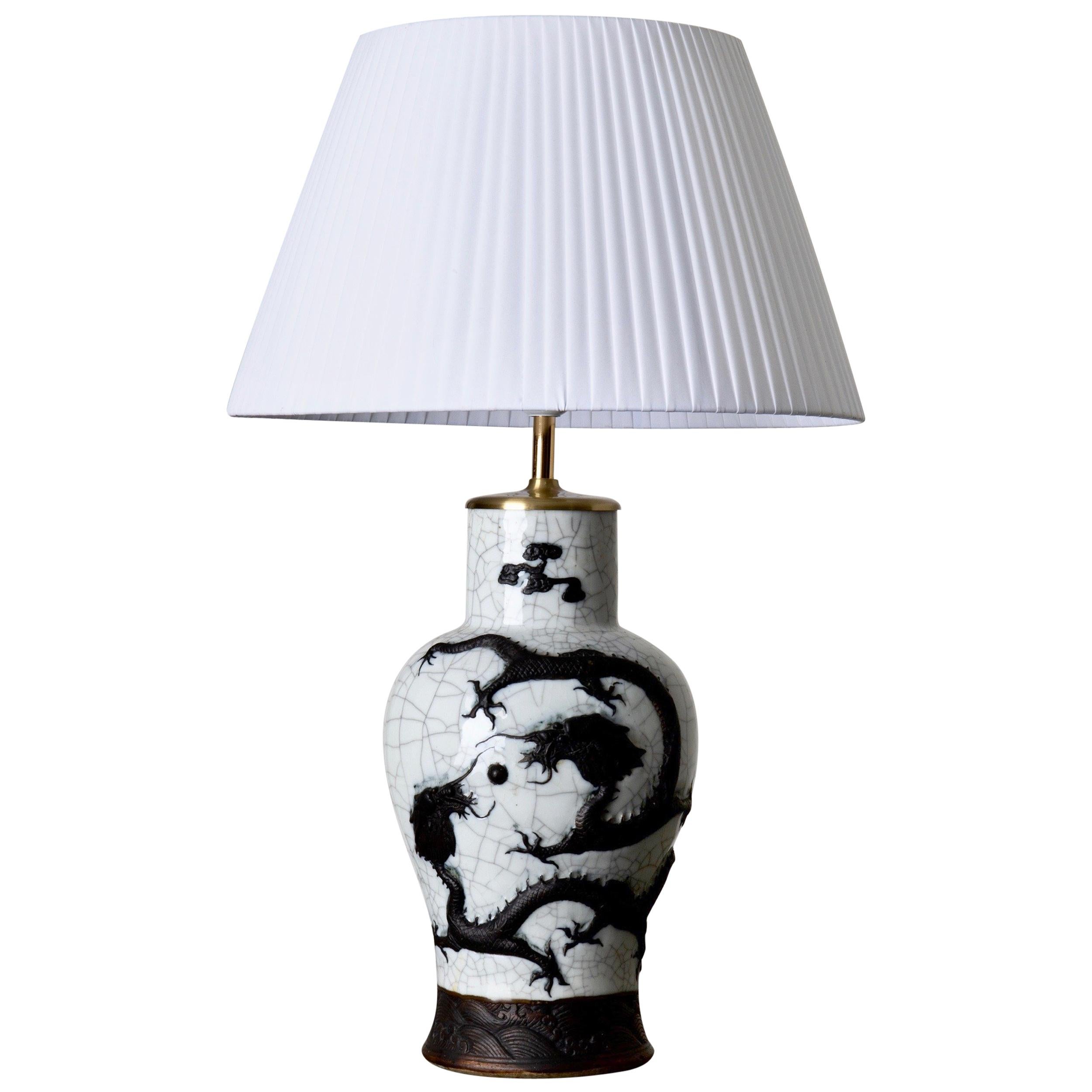 Table Lamp Black and White Porcelain, China