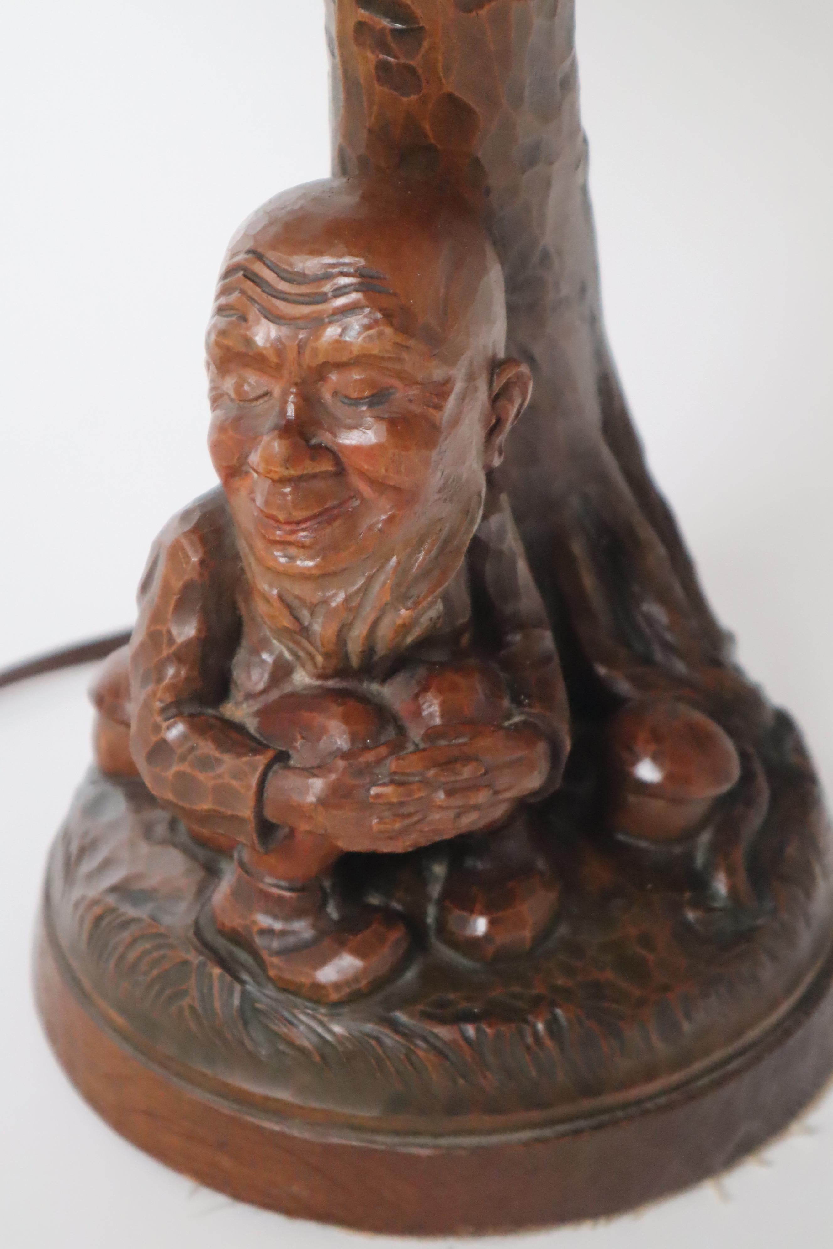 Table Lamp Black Forest Handcrafted Dwarf and Magic Mushrooms, Germany, 1920s For Sale 4