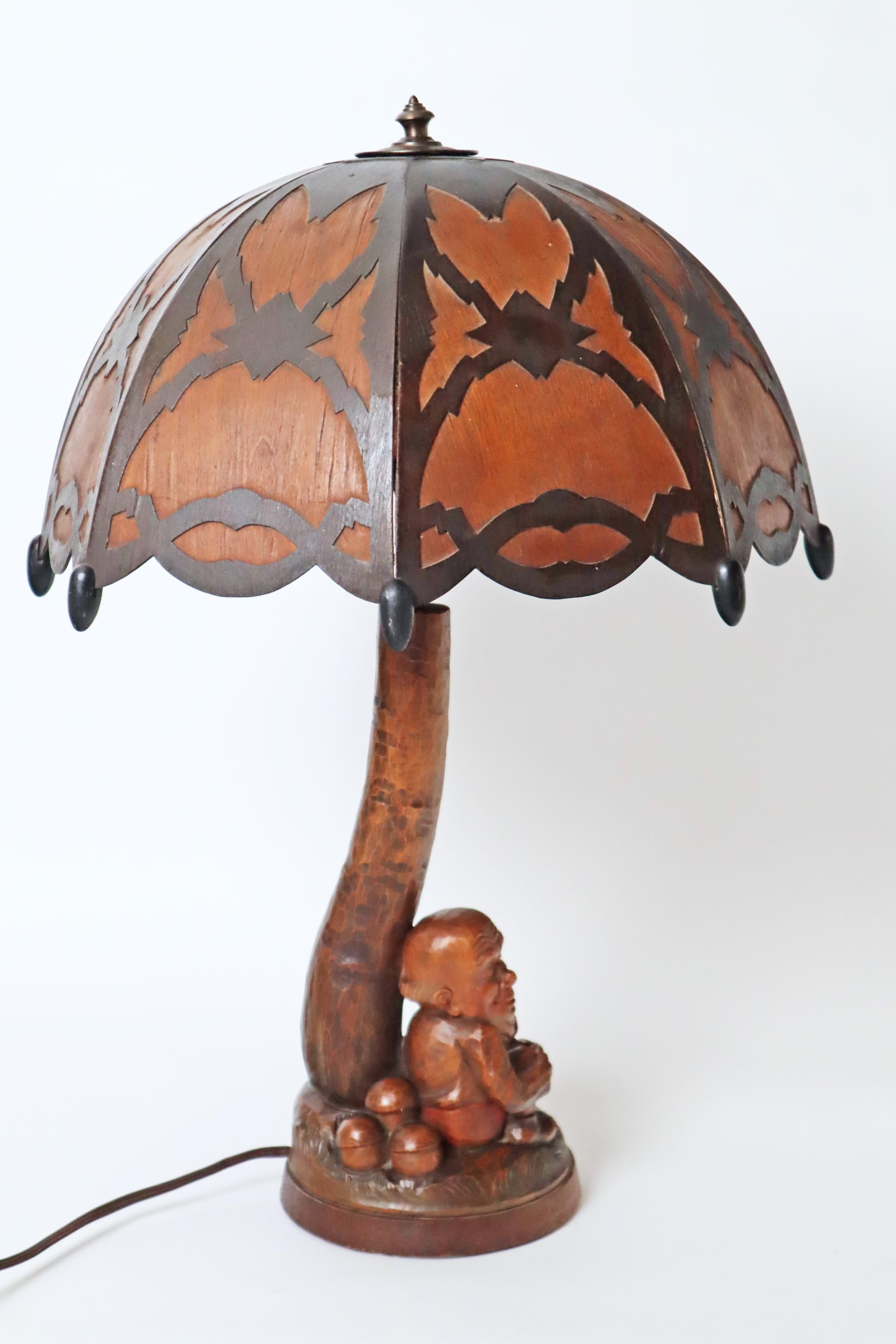 Table Lamp Black Forest Handcrafted Dwarf and Magic Mushrooms, Germany, 1920s For Sale 5