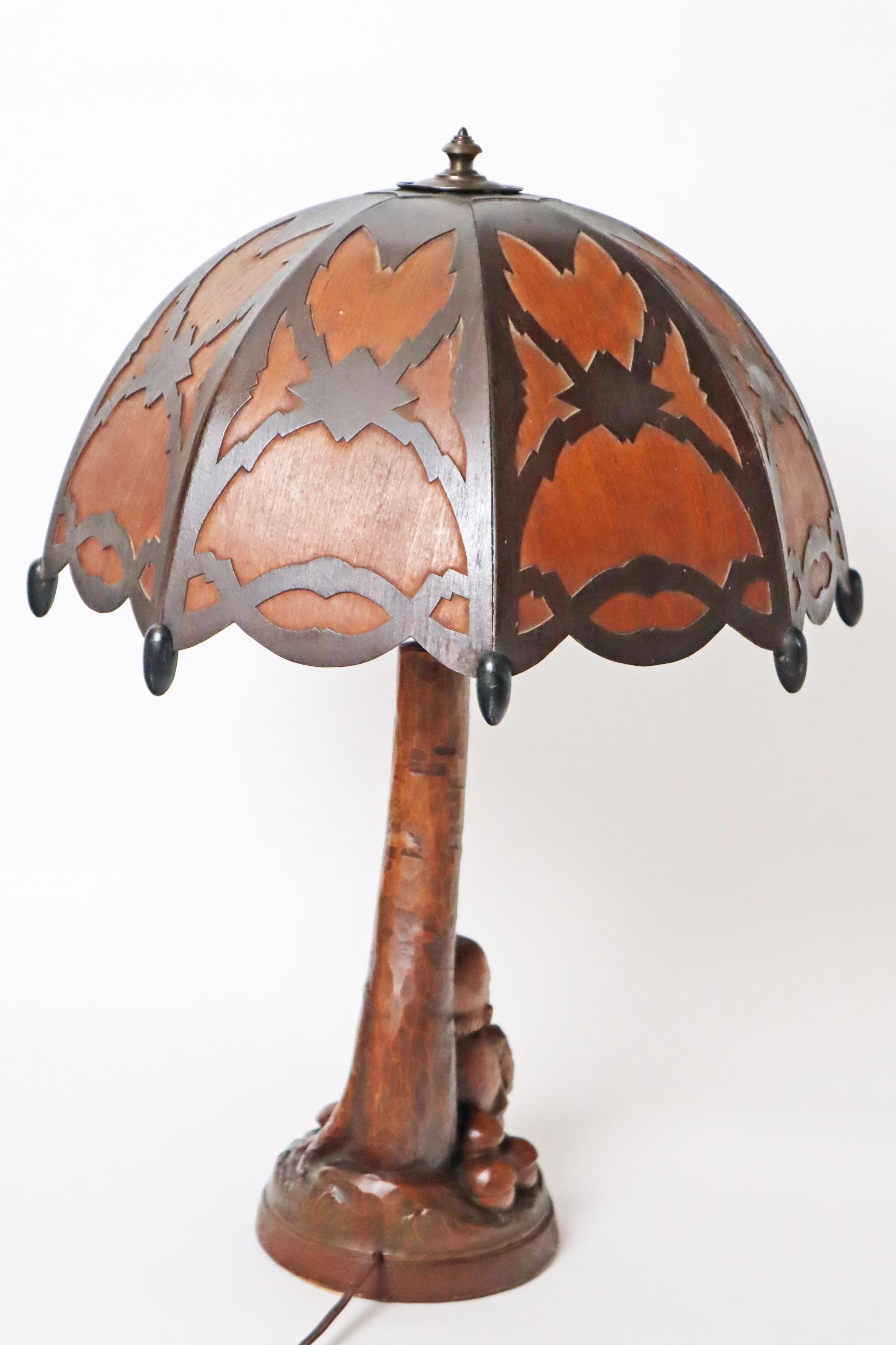 Table Lamp Black Forest Handcrafted Dwarf and Magic Mushrooms, Germany, 1920s For Sale 6